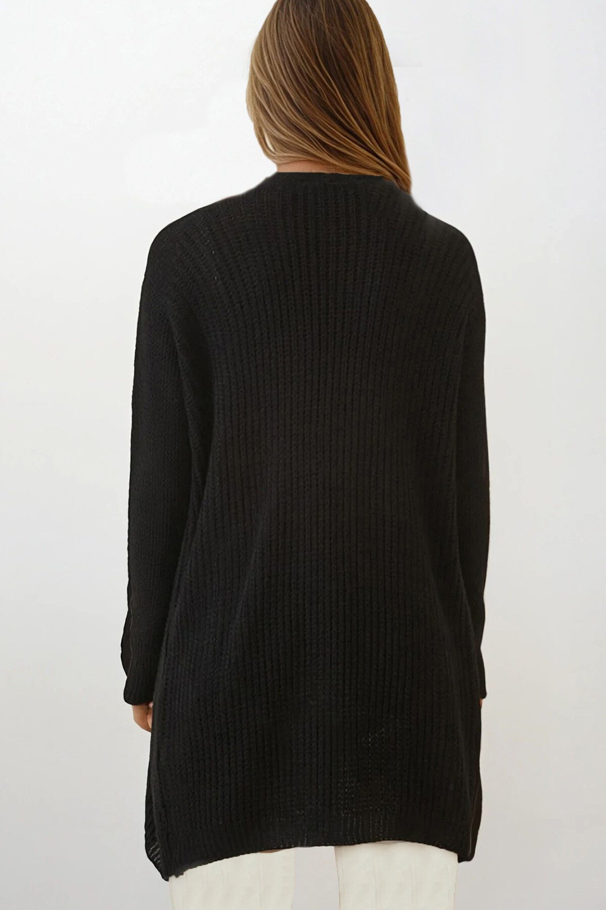 Siyah Salaş Kesim Selanik Örgü Basic Triko Hırka