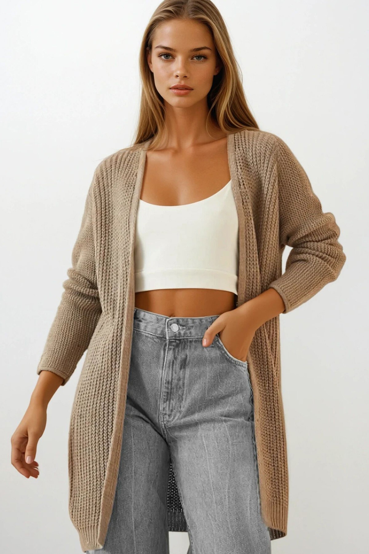 Vizon Salaş Kesim Selanik Örgü Basic Triko Hırka