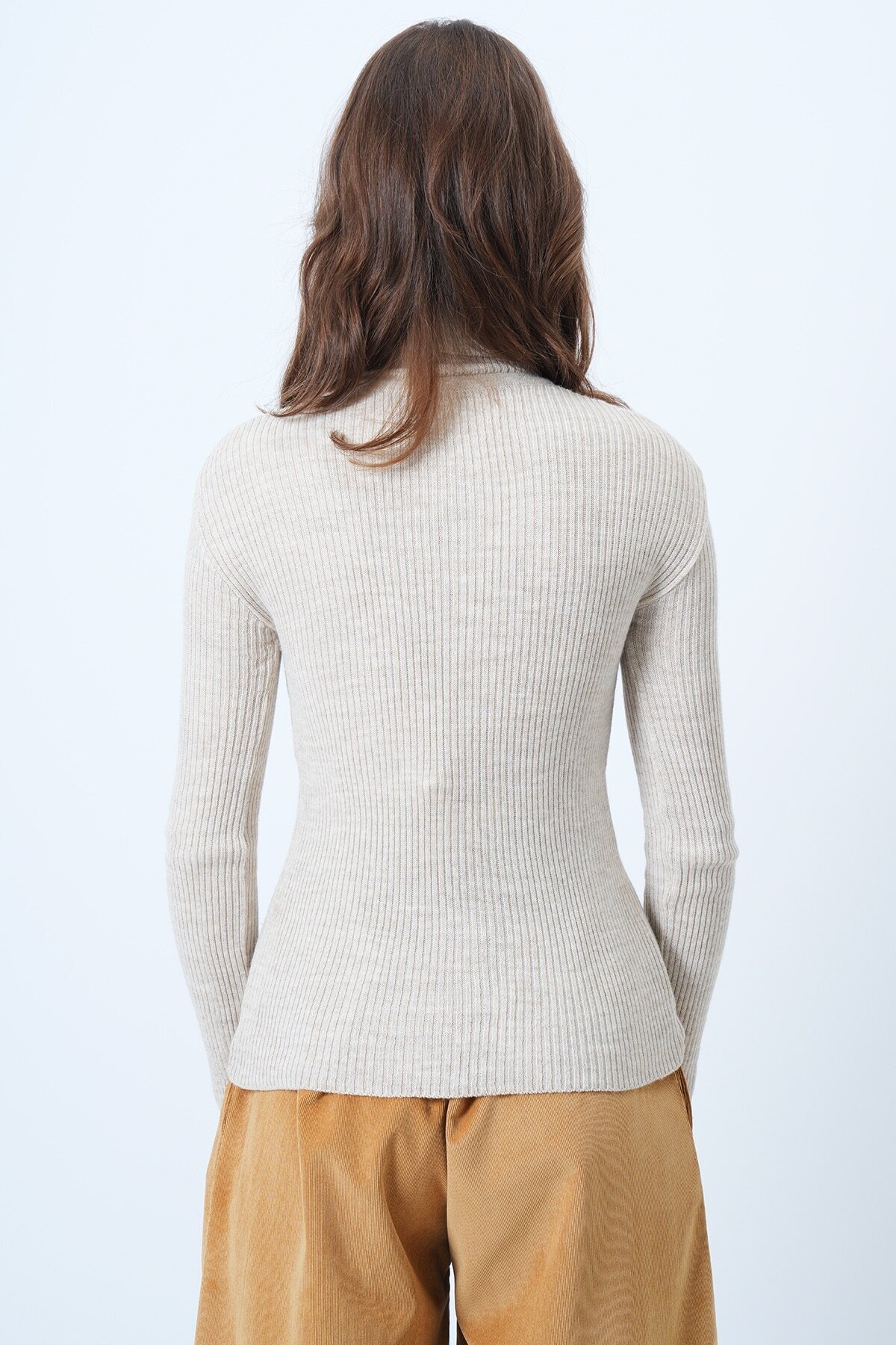 Balıkçı Yaka Fitilli Uzun Kollu Triko Kazak