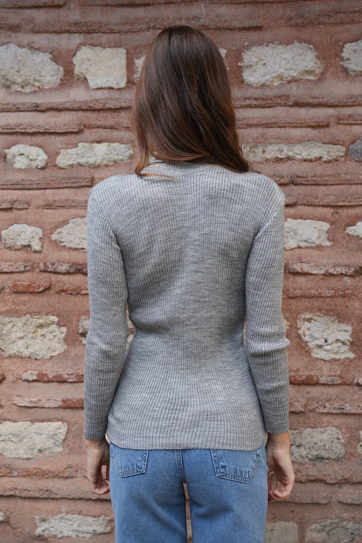 Balıkçı Yaka Fitilli Uzun Kollu Triko Kazak