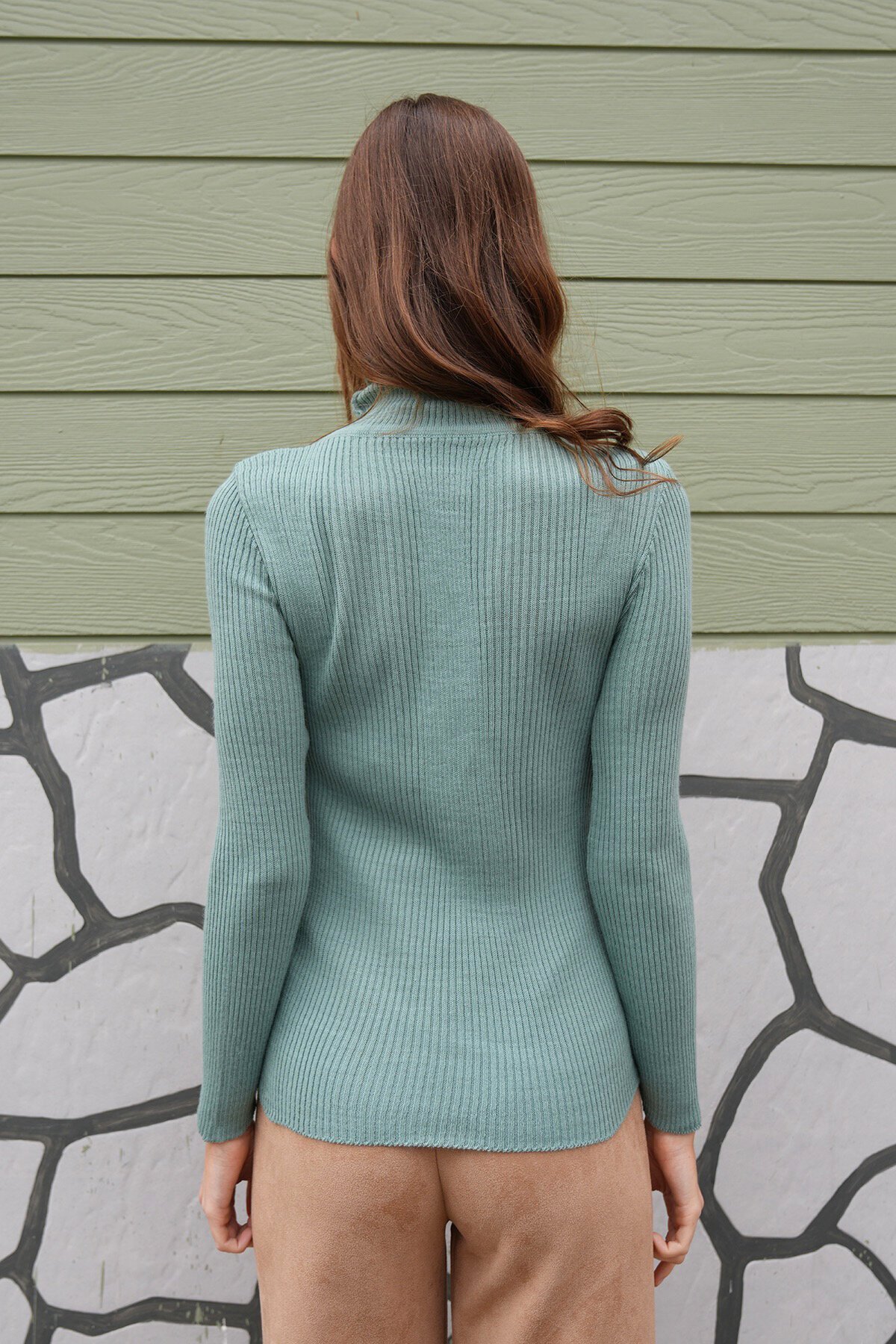 Balıkçı Yaka Fitilli Uzun Kollu Triko Kazak