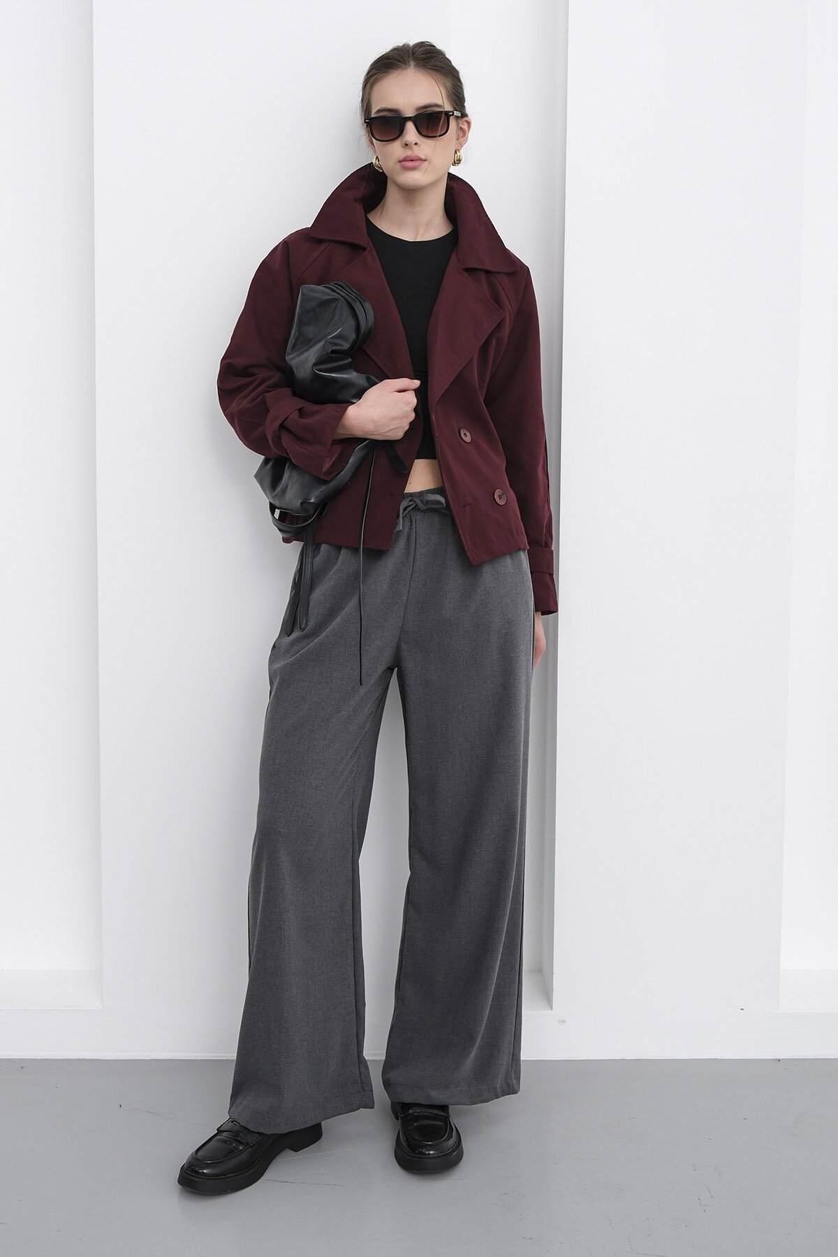 Beli Lastikli Çift Cepli Geniş Paça Pantolon