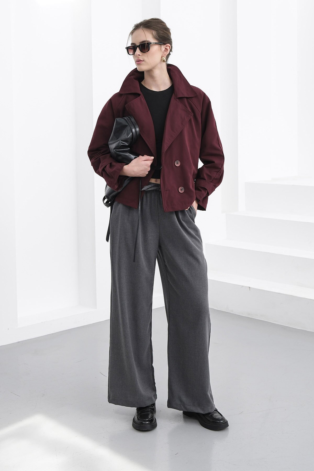 Beli Lastikli Çift Cepli Geniş Paça Pantolon