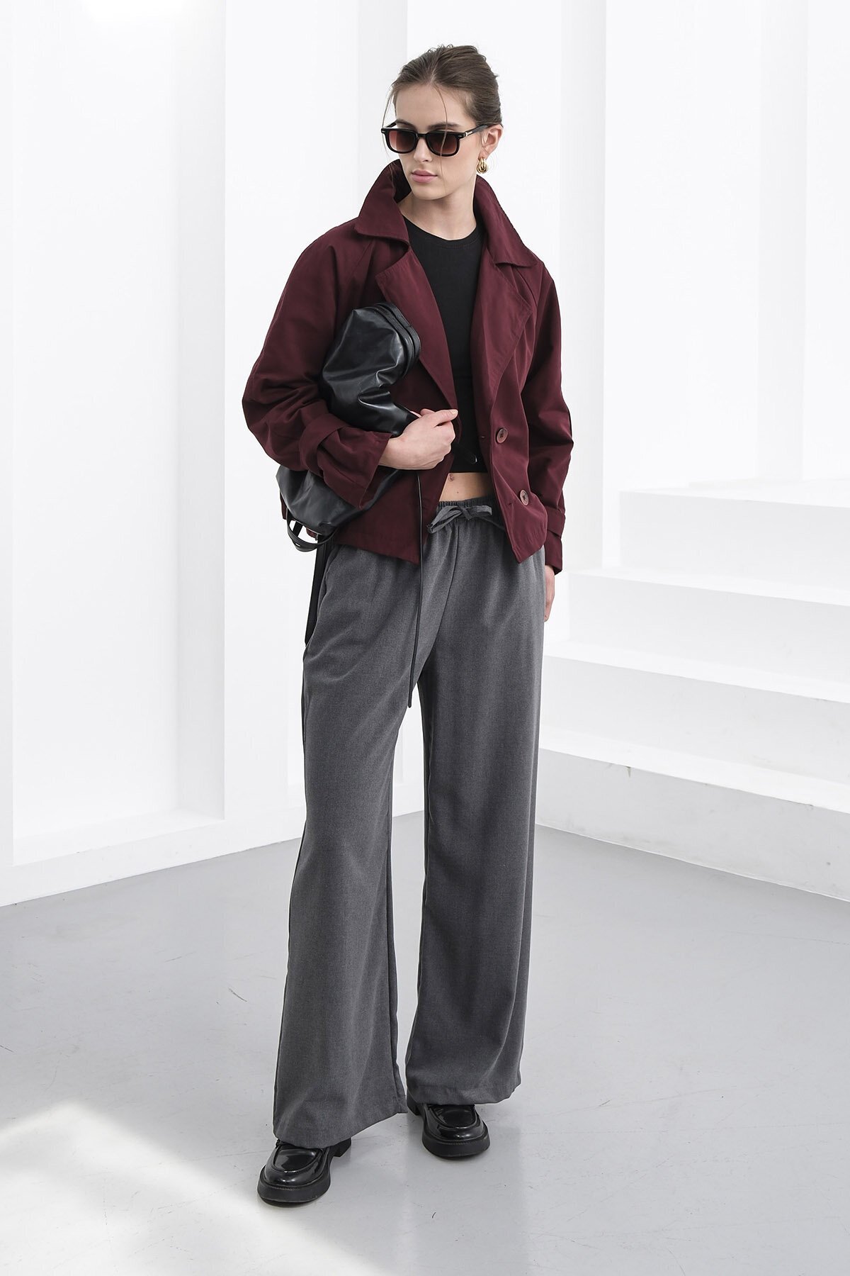 Beli Lastikli Çift Cepli Geniş Paça Pantolon