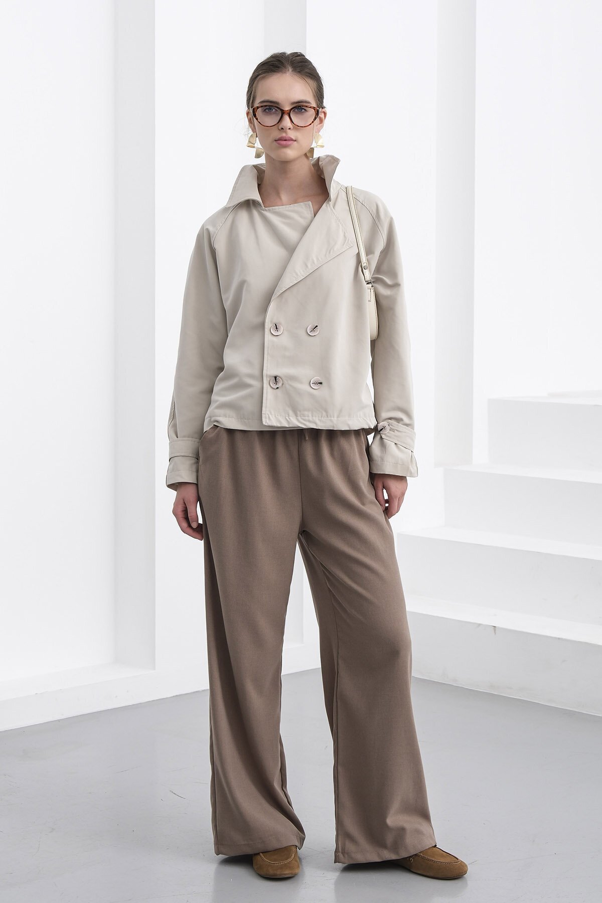 Beli Lastikli Çift Cepli Geniş Paça Pantolon