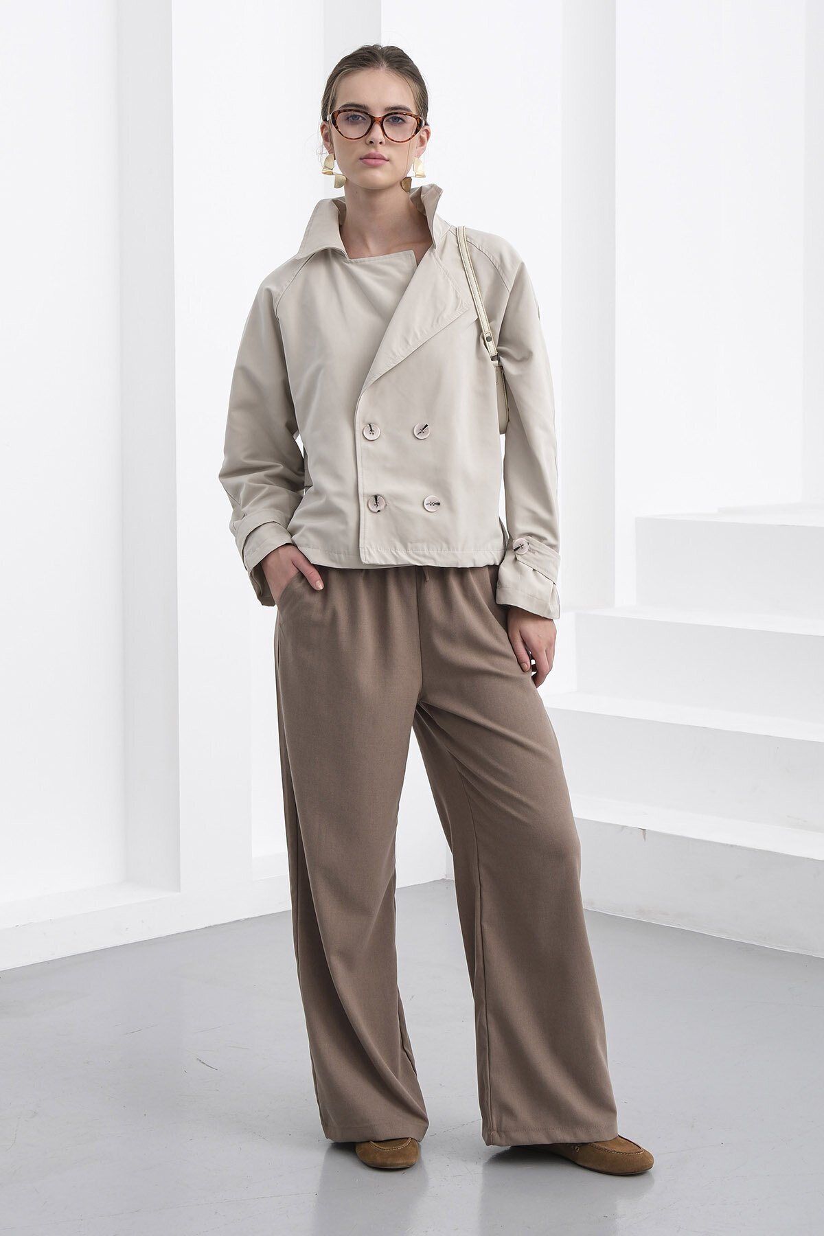 Beli Lastikli Çift Cepli Geniş Paça Pantolon