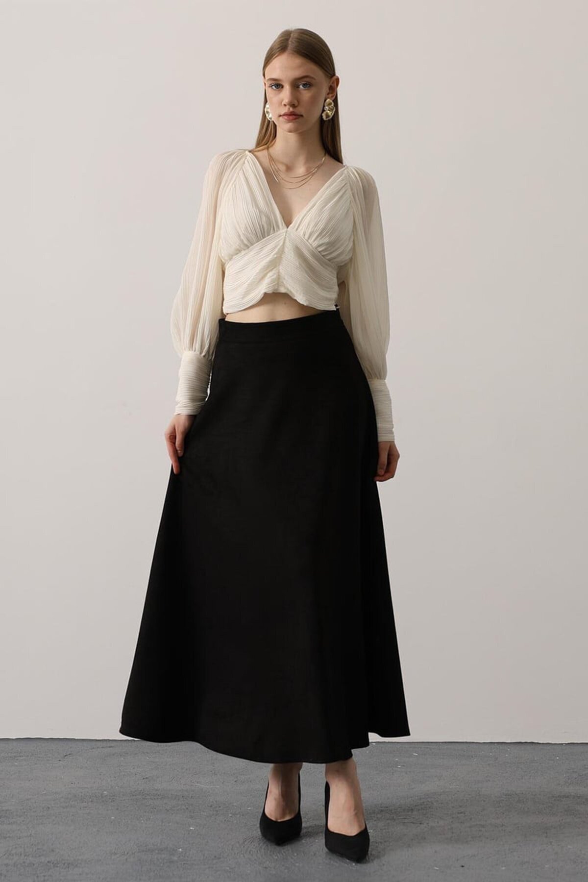 Beli Lastikli Fermuar Kapamalı Basic Midi Boy Etek