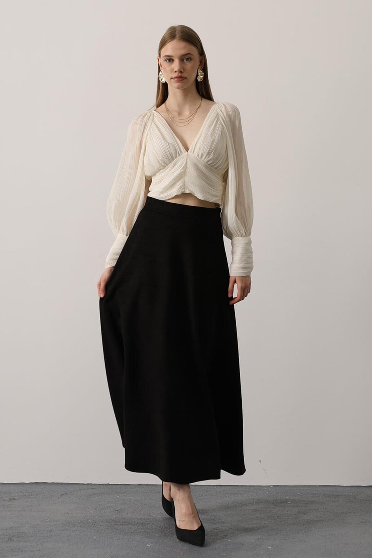 Beli Lastikli Fermuar Kapamalı Basic Midi Boy Etek