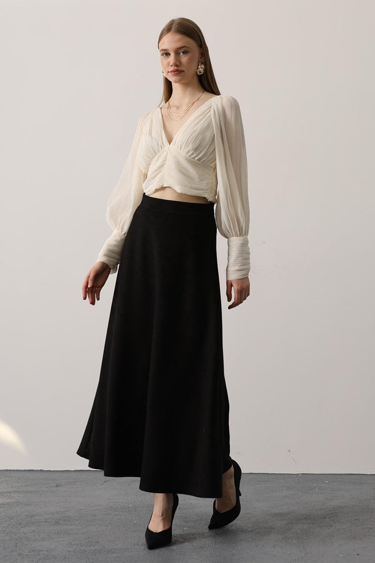 Beli Lastikli Fermuar Kapamalı Basic Midi Boy Etek