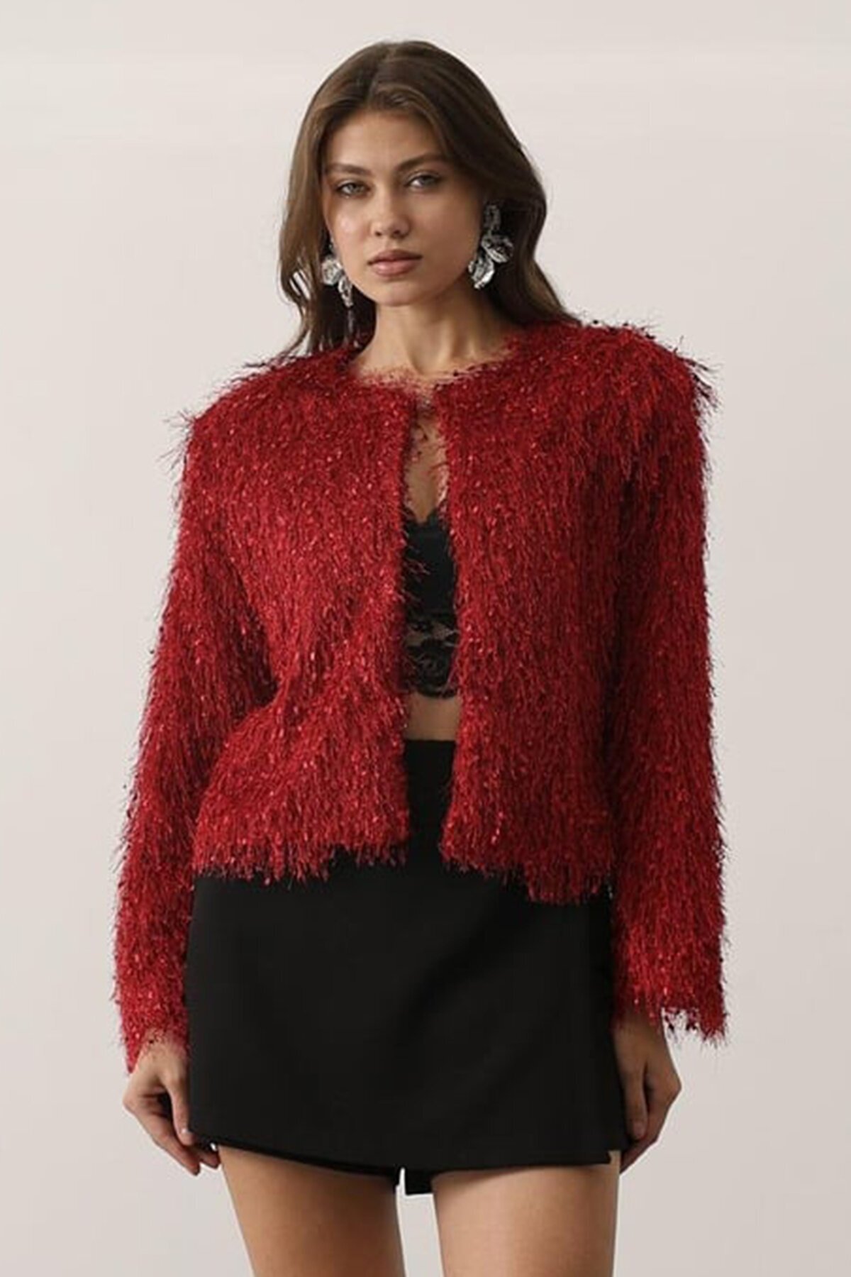 Bisiklet Yaka Astarlı Sakal Ip Ceket