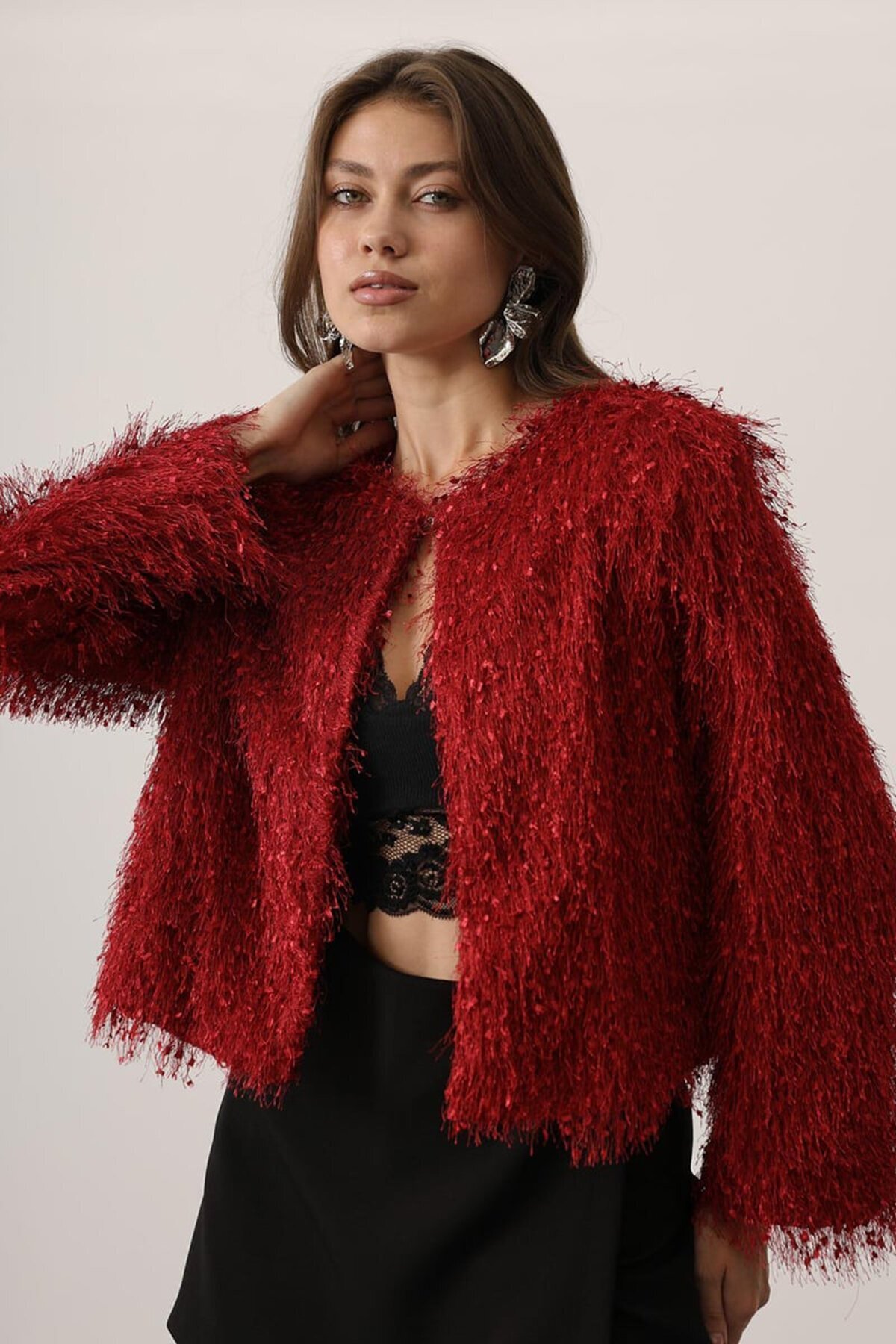 Bisiklet Yaka Astarlı Sakal Ip Ceket