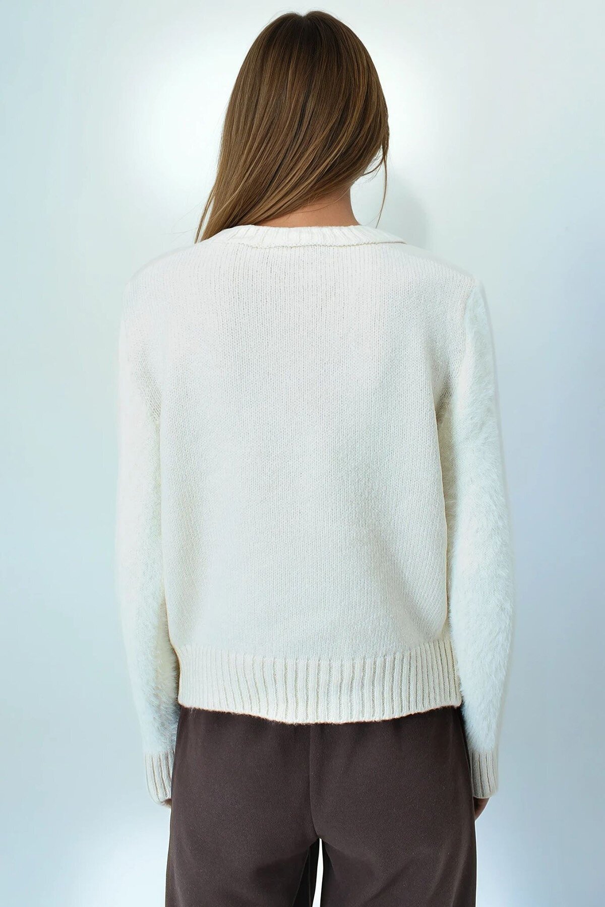 Bisiklet Yaka Bel Ve Kolları Ribana Detaylı Püsküllü Triko Kazak