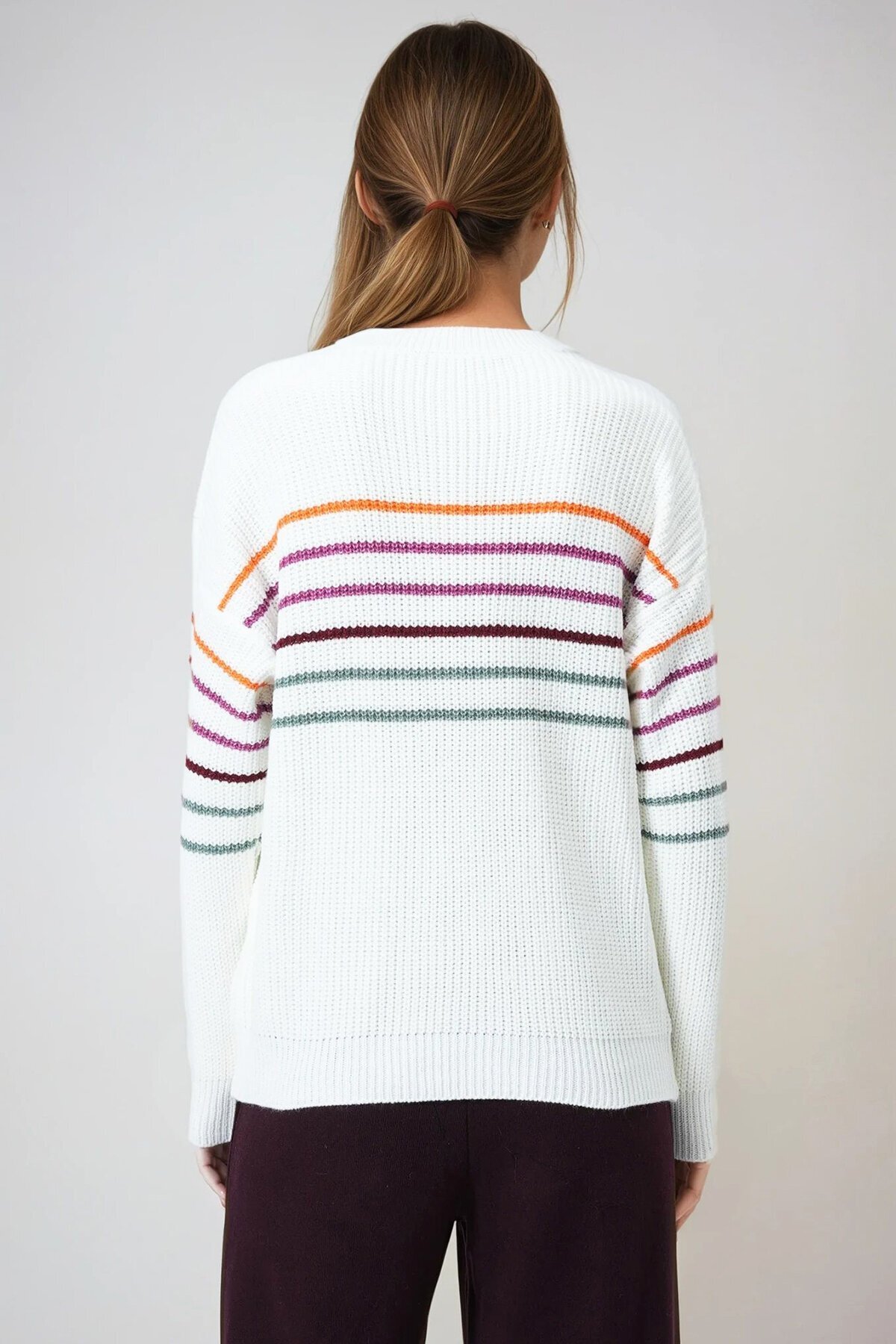 Bisiklet Yaka Çizgili Triko Kazak