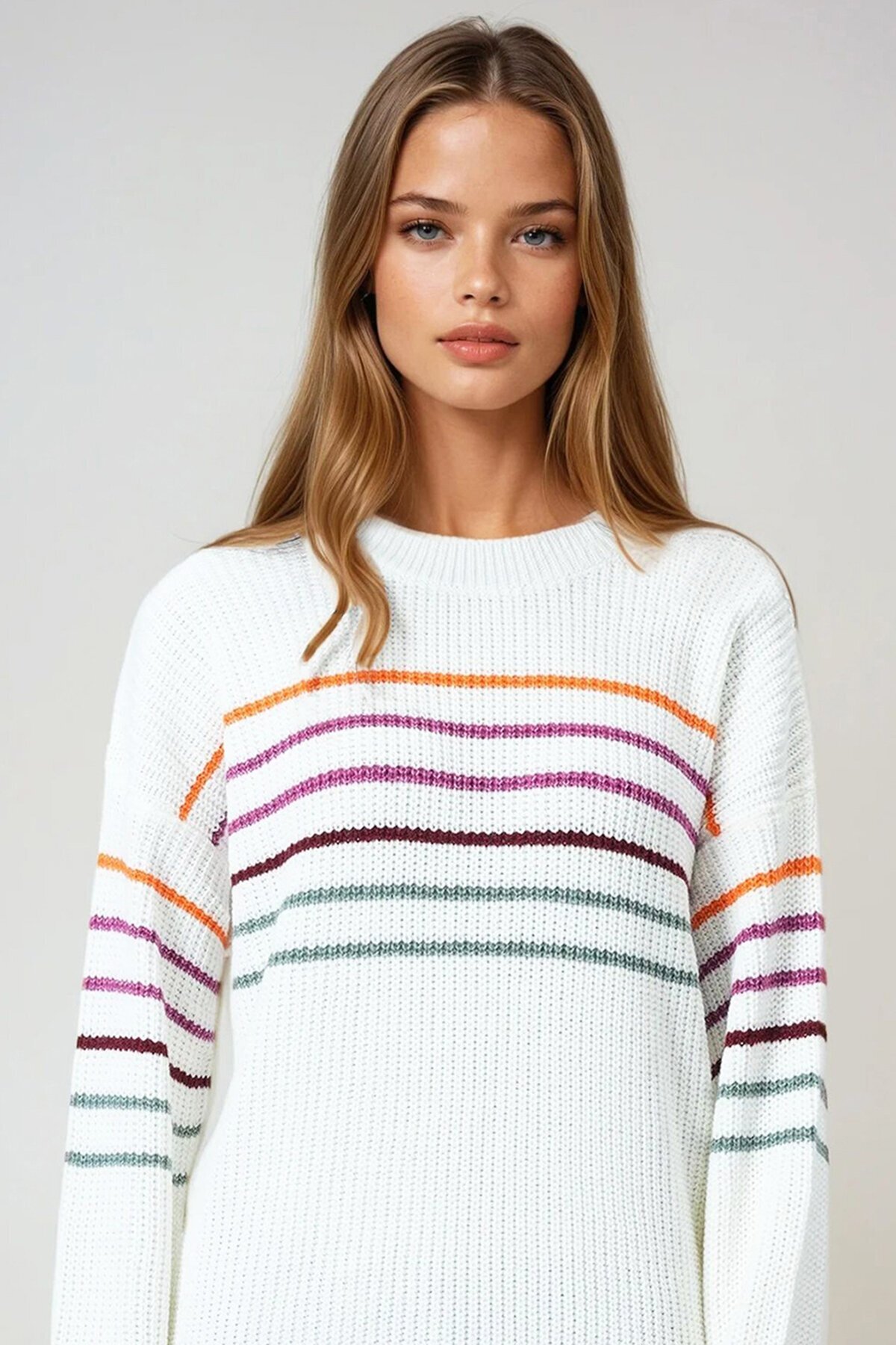 Bisiklet Yaka Çizgili Triko Kazak