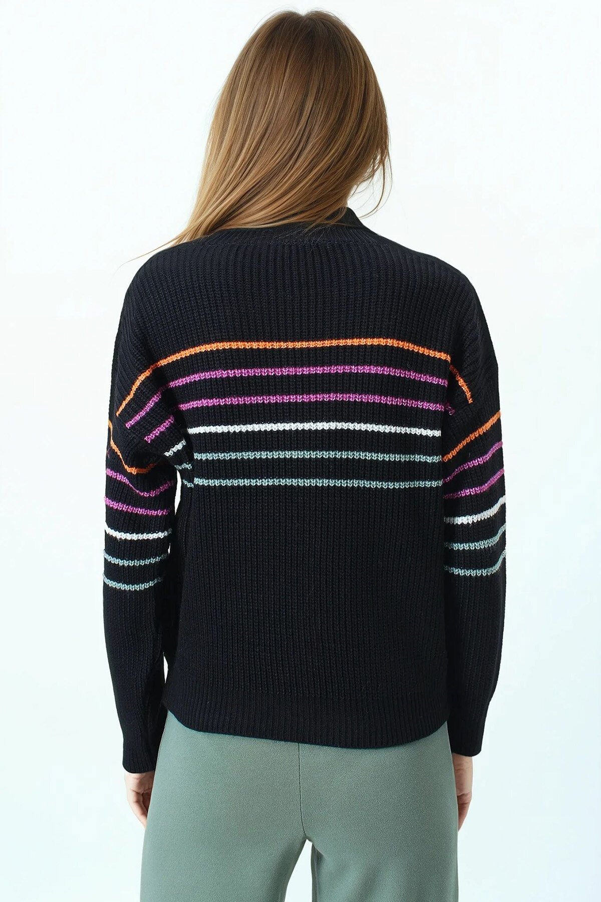 Bisiklet Yaka Çizgili Triko Kazak