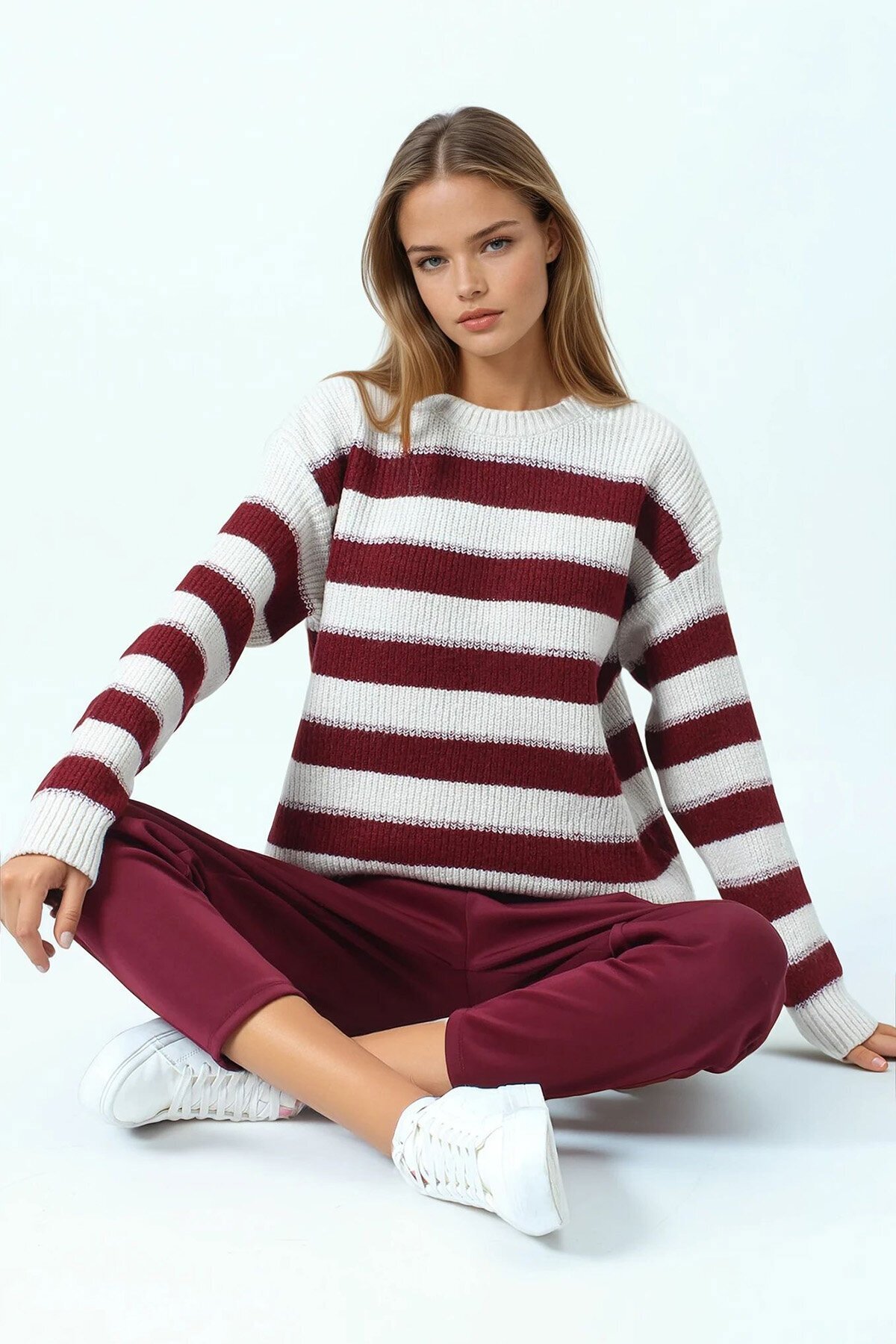 Bisiklet Yaka Çizgili Triko Kazak