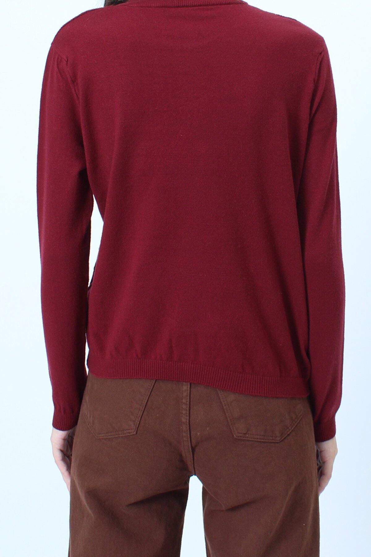 Bisiklet Yaka Dokulu Örgü Desenli Uzun Kollu Triko Bluz