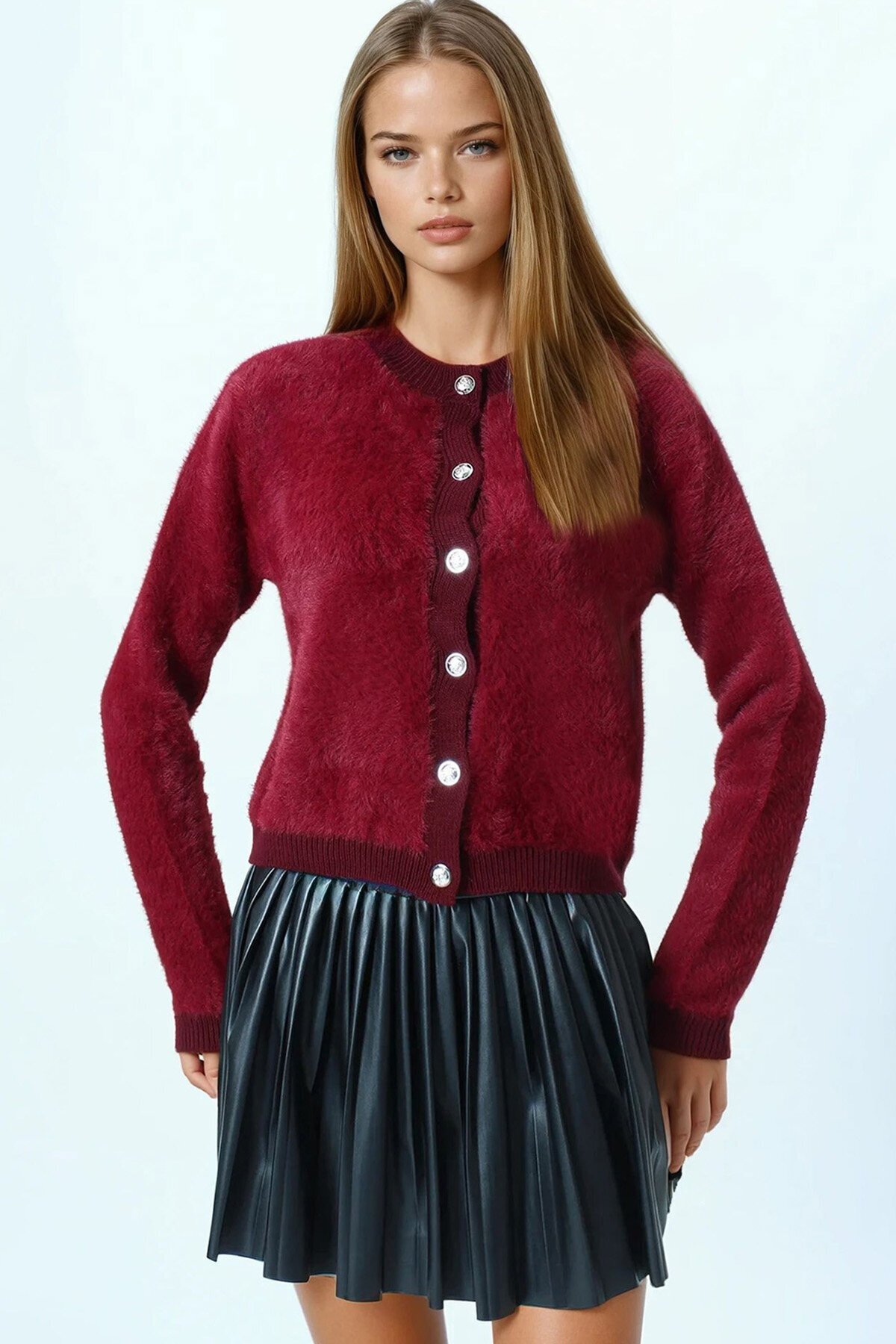 Bisiklet Yaka Düğme Kapamalı Püskülü Hırka