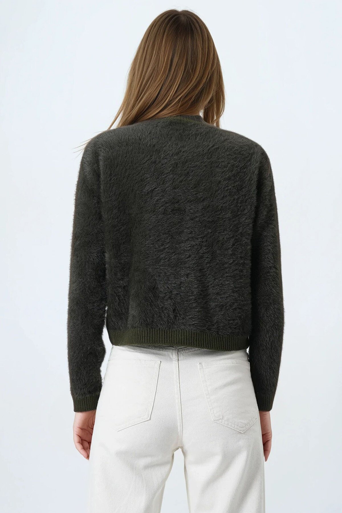 Bisiklet Yaka Düğme Kapamalı Püskülü Hırka