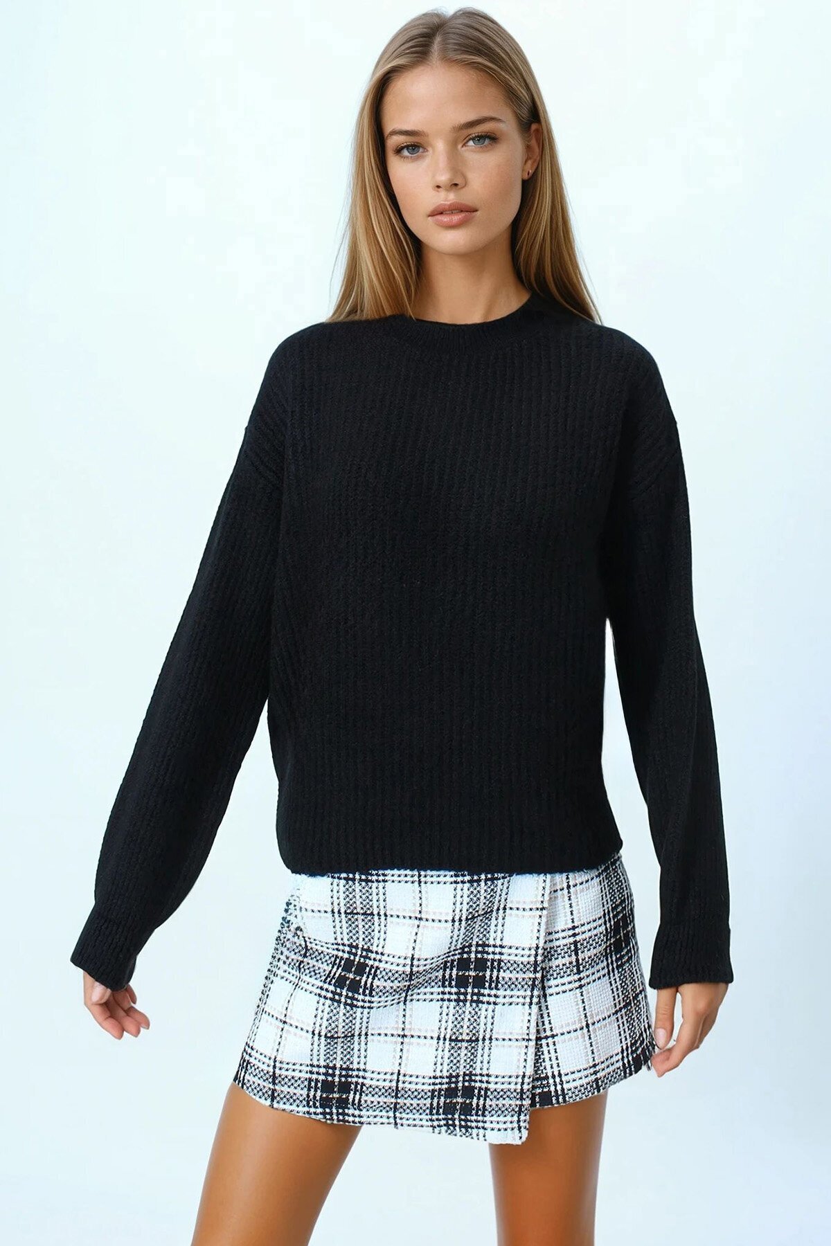 Bisiklet Yaka Düz Örgü Triko Kazak