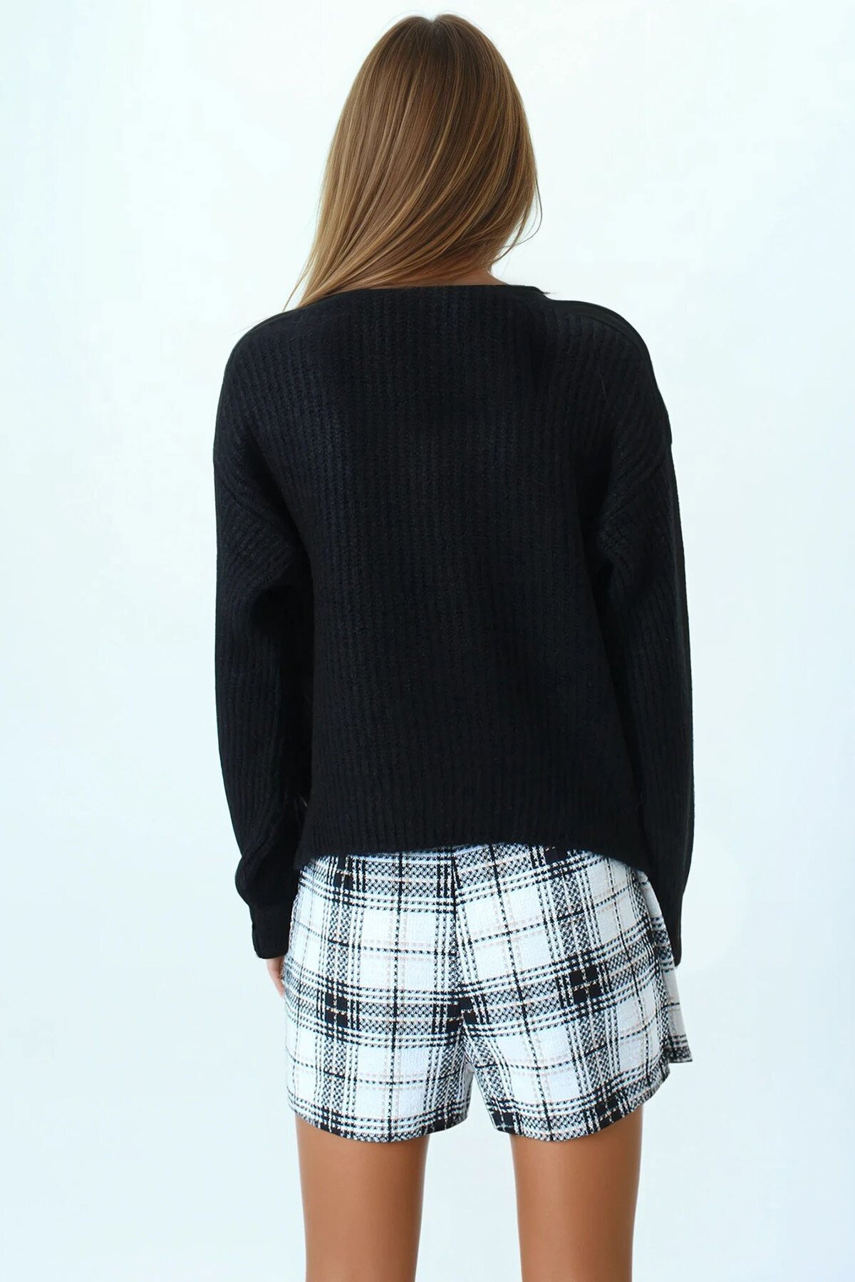 Bisiklet Yaka Düz Örgü Triko Kazak