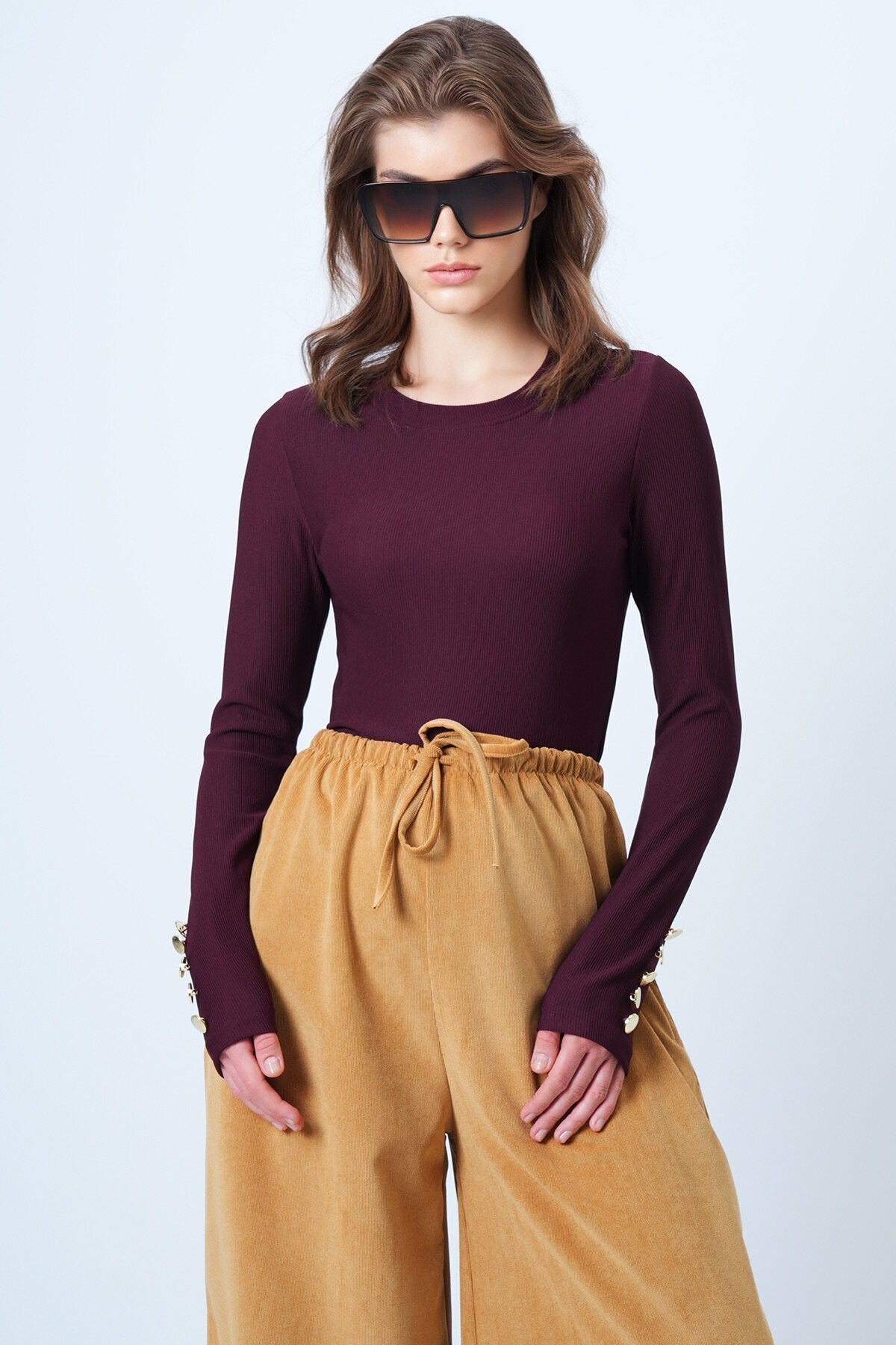 Bisiklet Yaka Gold Düğme Detaylı Ottoban Bluz