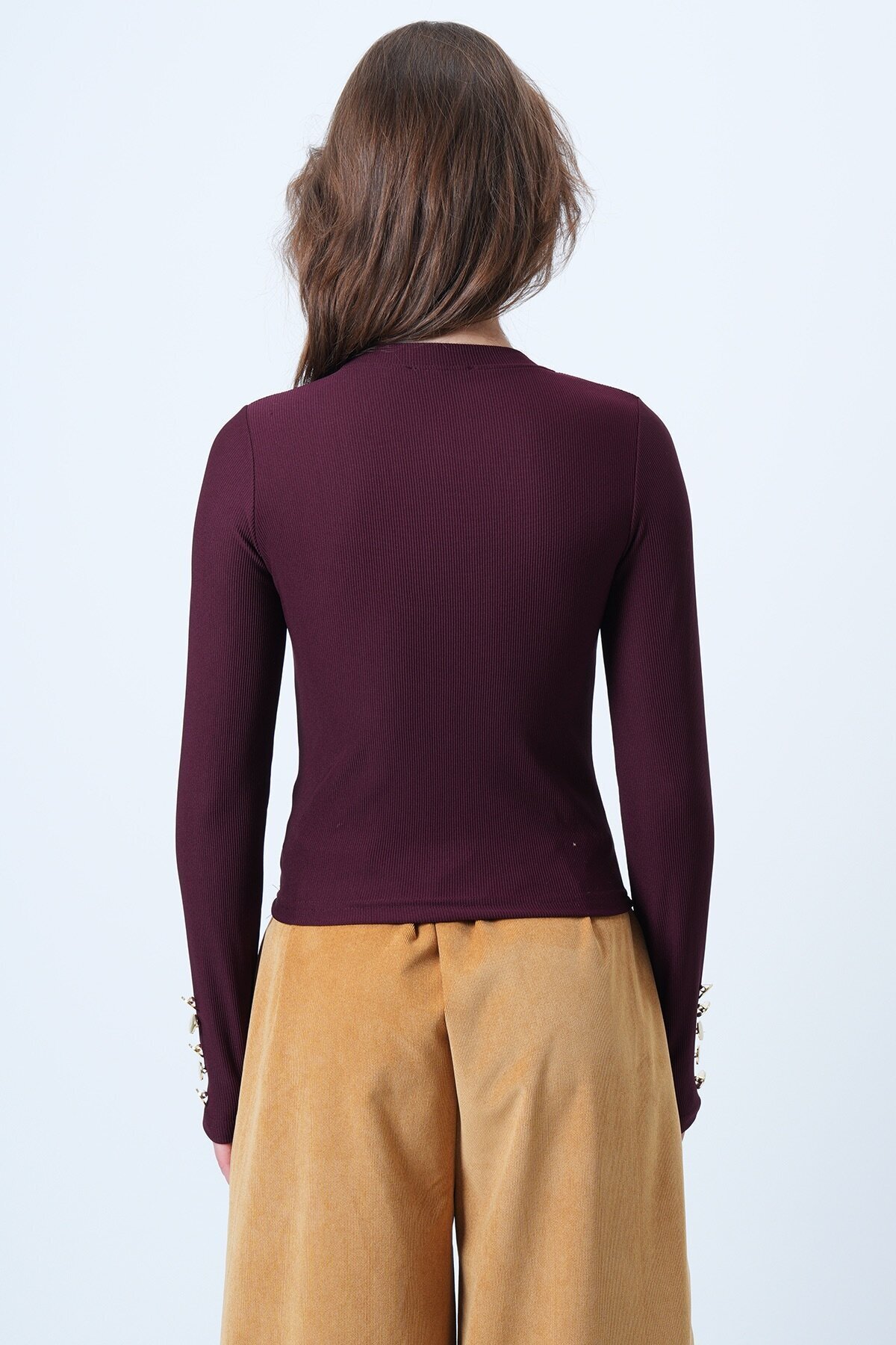 Bisiklet Yaka Gold Düğme Detaylı Ottoban Bluz