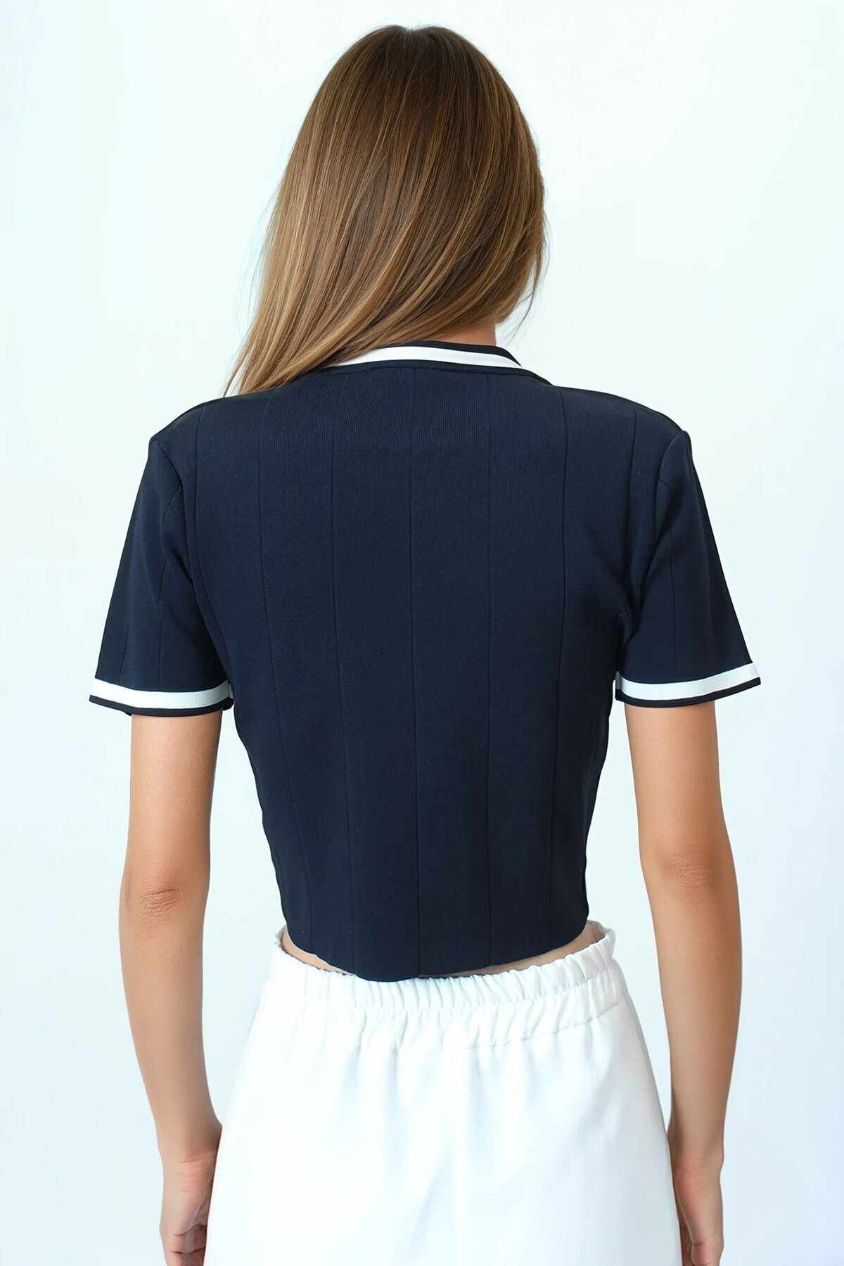 Bisiklet Yaka Kısa Kollu Triko Bluz