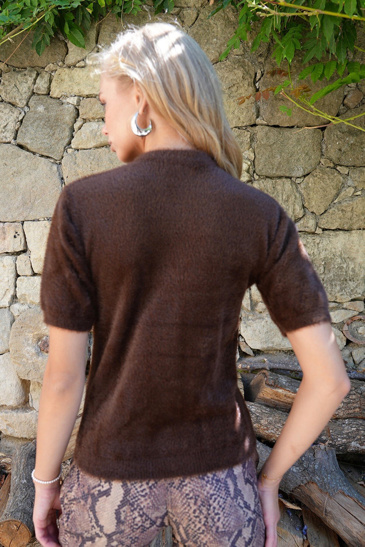 Bisiklet Yaka Önü Düğmeli Bisiklet Yaka Tüylü Triko Hırka