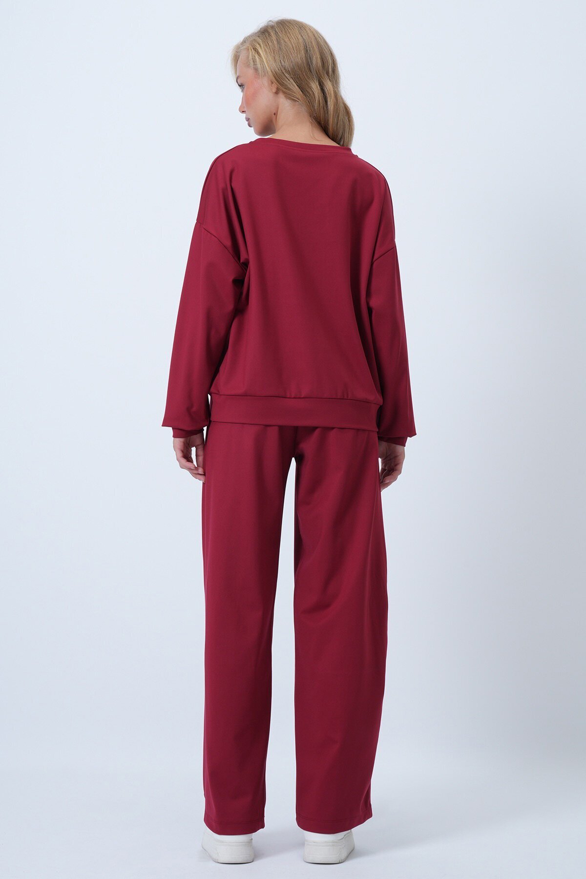 Bisiklet Yaka Önü Nervür Dikişli Bluz Ve Çift Cepli Çimalı Pantolon Takım