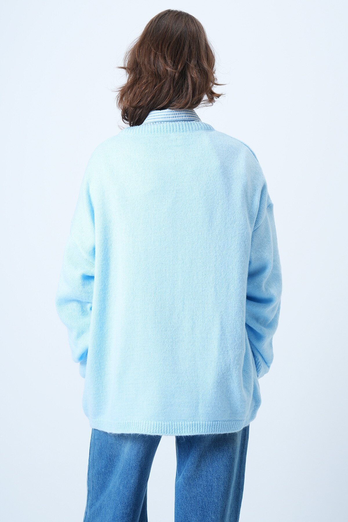 Bisiklet Yaka Oversize Yün Karışımlı Triko Kazak