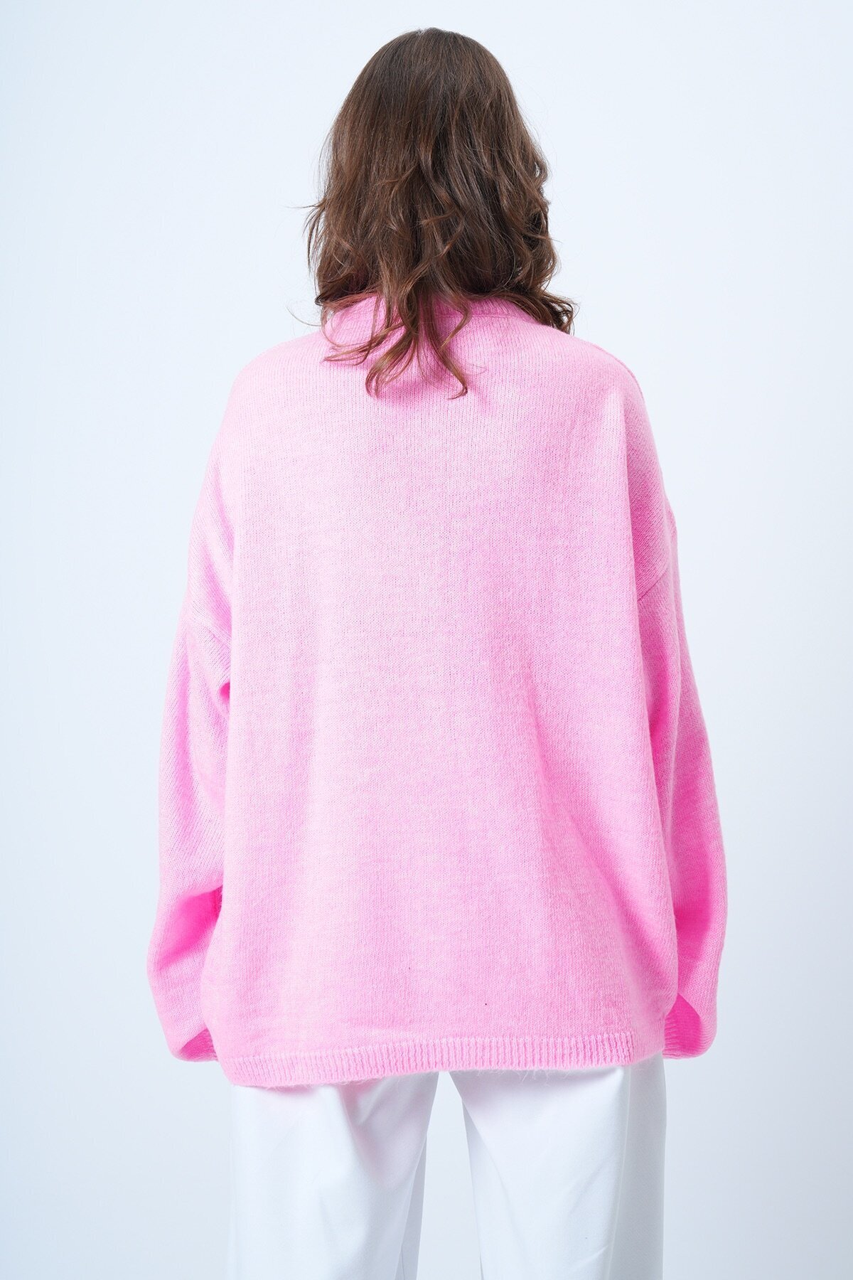 Bisiklet Yaka Oversize Yün Karışımlı Triko Kazak