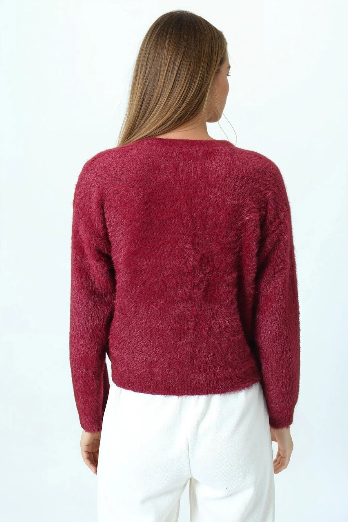 Bisiklet Yaka Püsküllü Triko Kazak