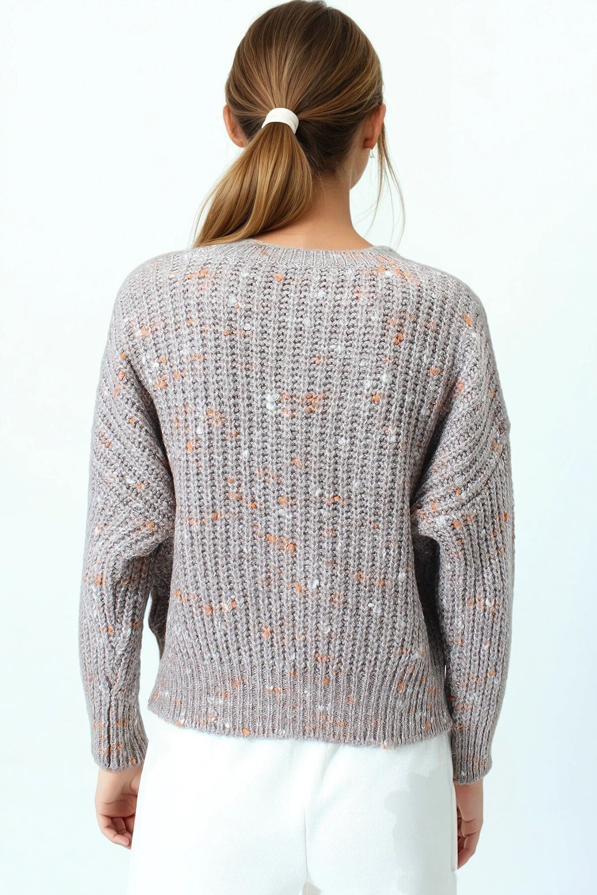 Bisiklet Yaka Renkli Nokta Desenli Triko Kazak