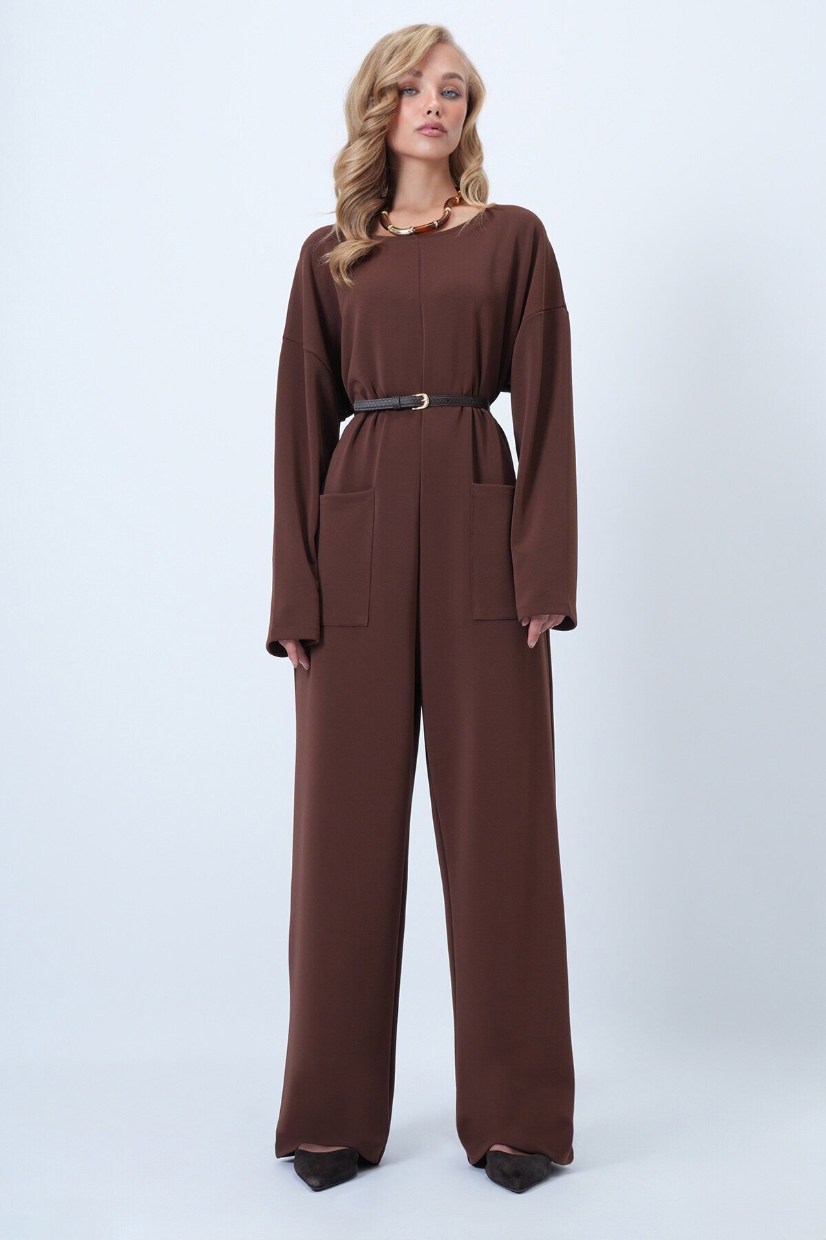 Bisiklet Yaka Sırtı Fermuarlı Rahat Kesim Tulum