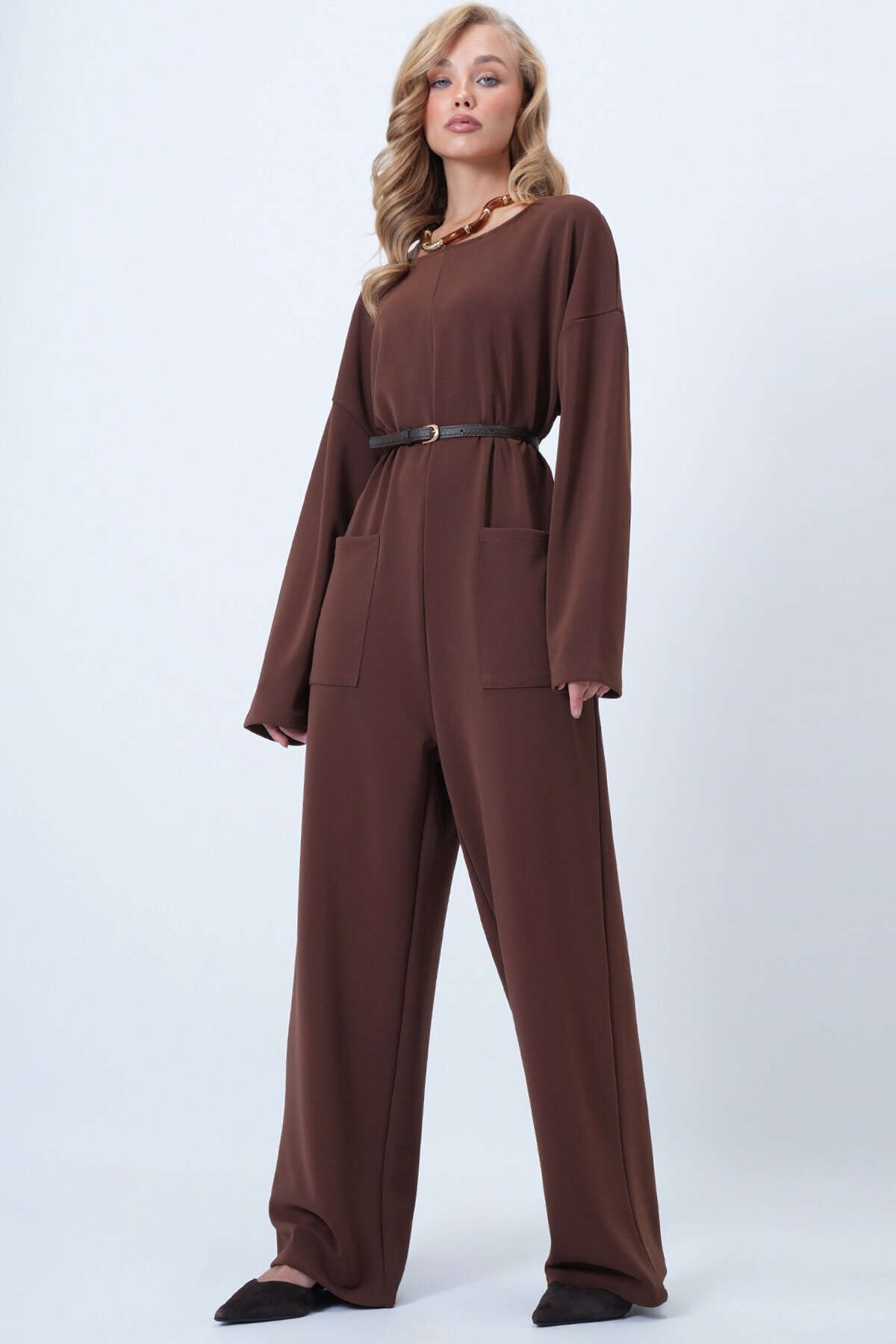 Bisiklet Yaka Sırtı Fermuarlı Rahat Kesim Tulum