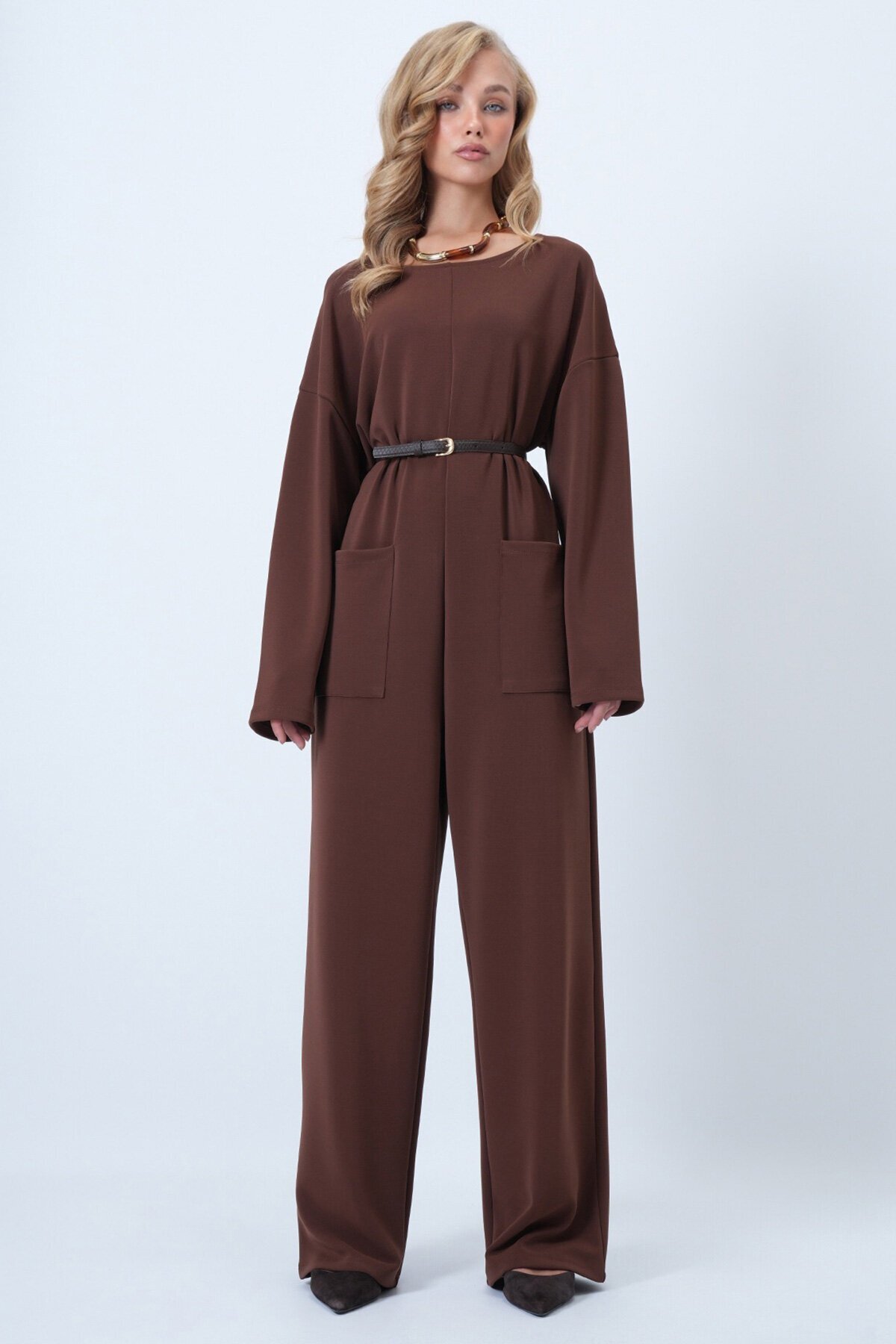 Bisiklet Yaka Sırtı Fermuarlı Rahat Kesim Tulum