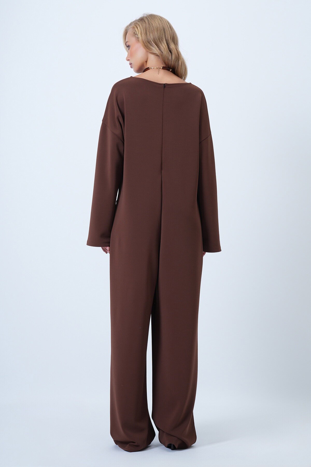 Bisiklet Yaka Sırtı Fermuarlı Rahat Kesim Tulum