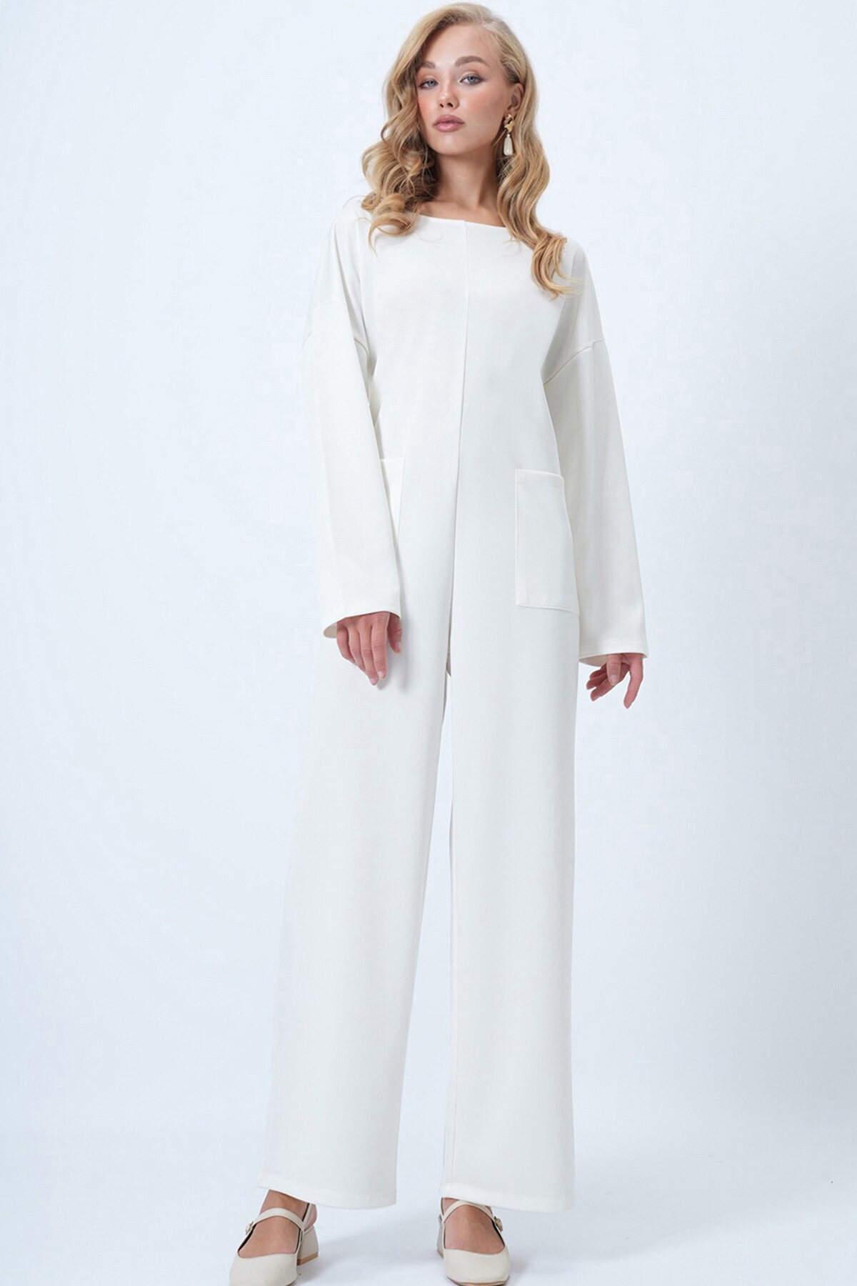 Bisiklet Yaka Sırtı Fermuarlı Rahat Kesim Tulum