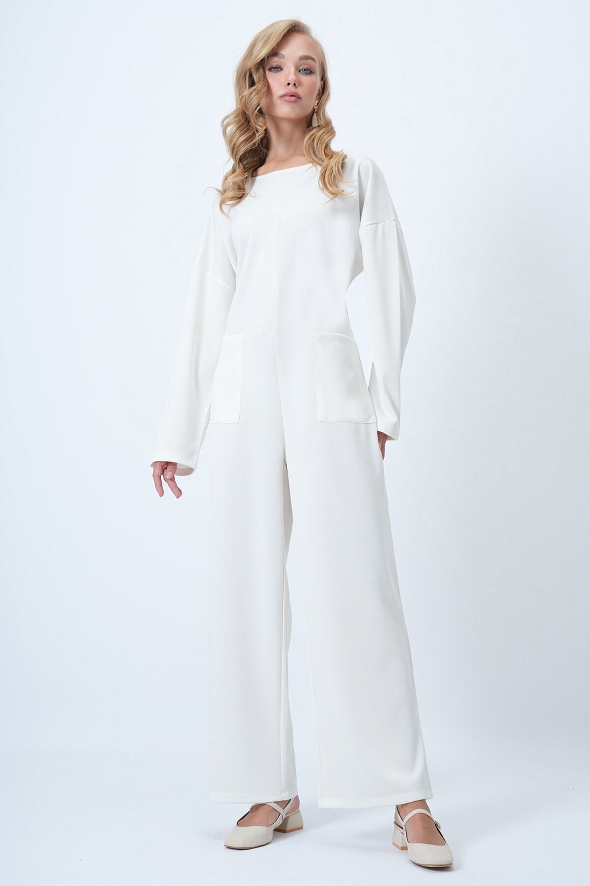 Bisiklet Yaka Sırtı Fermuarlı Rahat Kesim Tulum