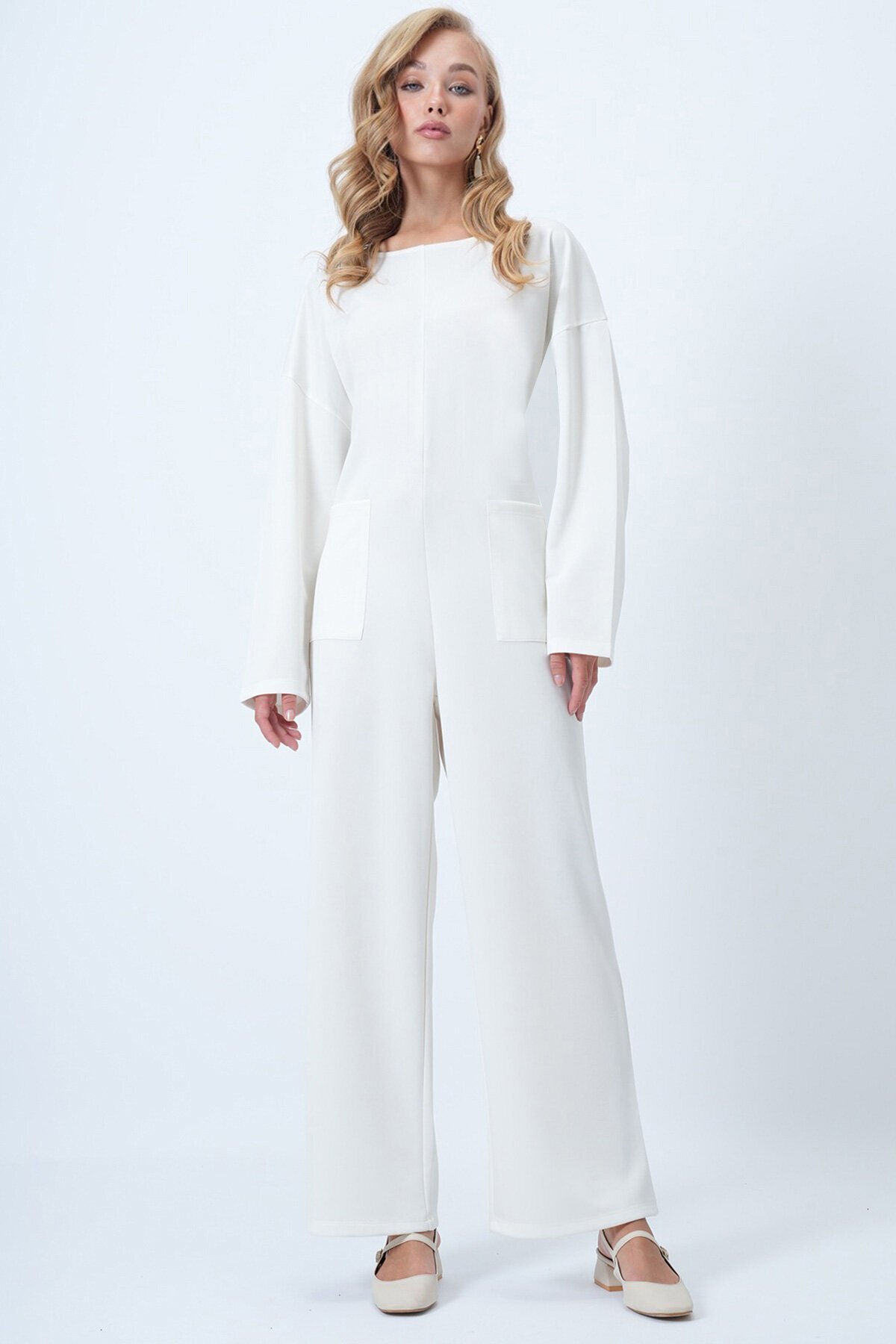 Bisiklet Yaka Sırtı Fermuarlı Rahat Kesim Tulum