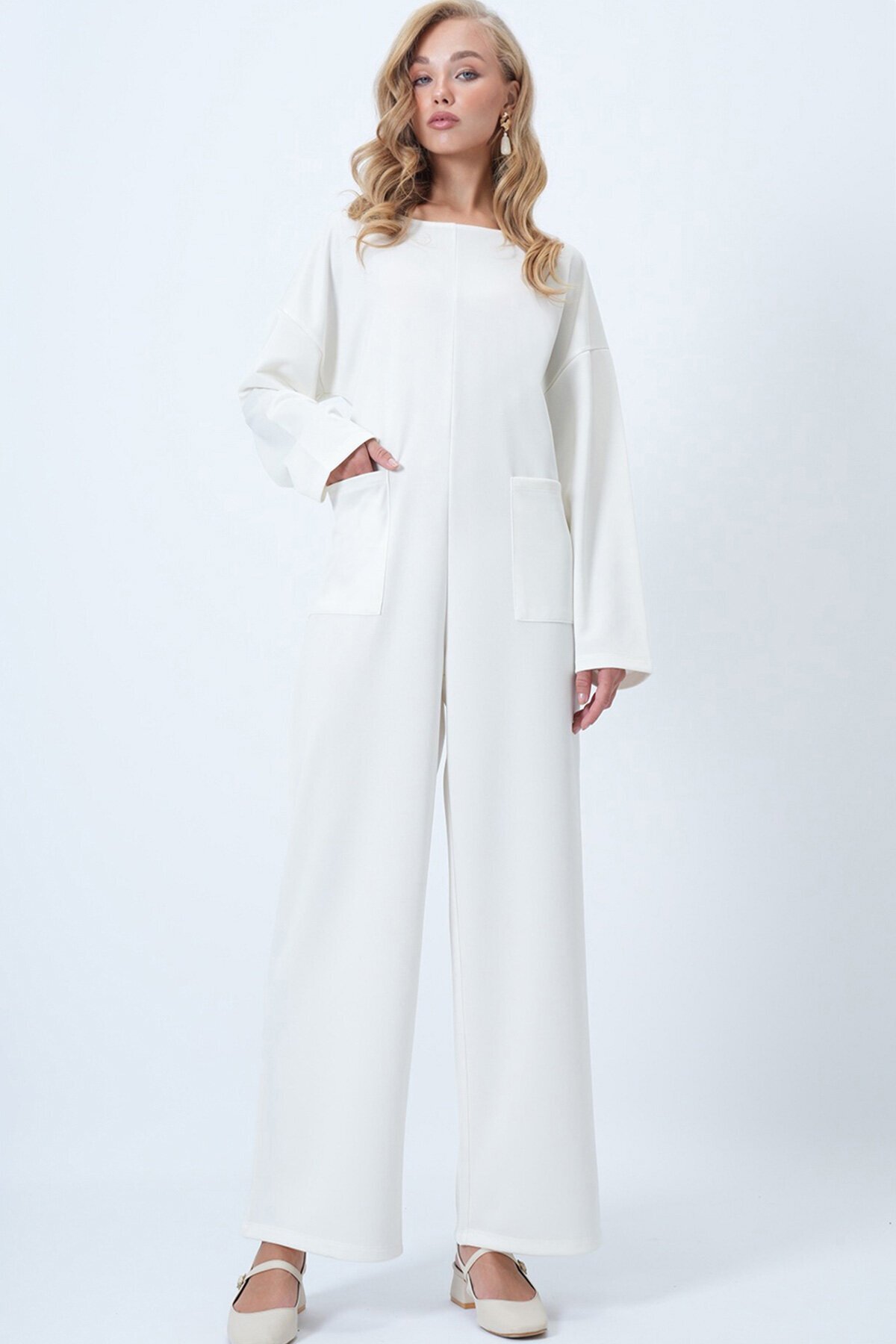 Bisiklet Yaka Sırtı Fermuarlı Rahat Kesim Tulum