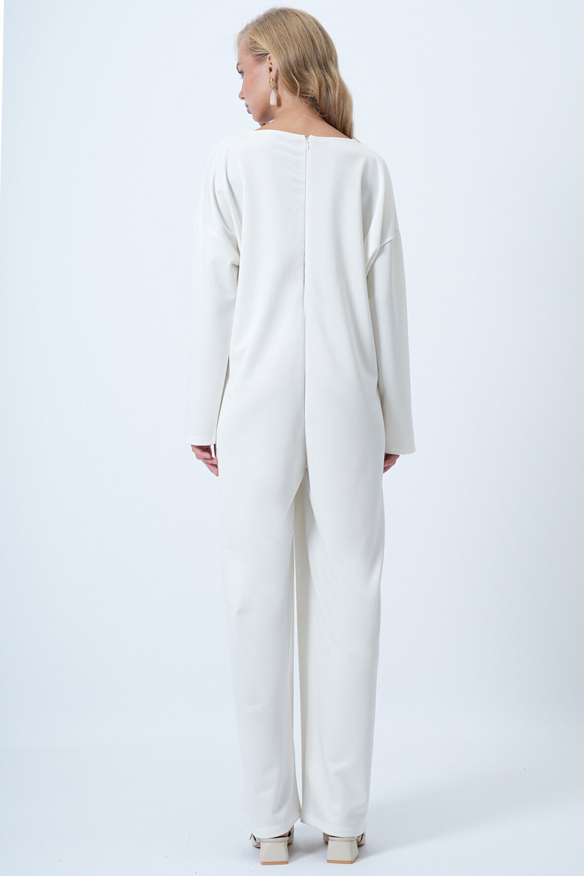 Bisiklet Yaka Sırtı Fermuarlı Rahat Kesim Tulum