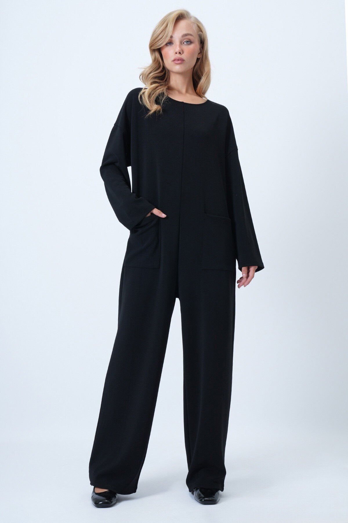 Bisiklet Yaka Sırtı Fermuarlı Rahat Kesim Tulum