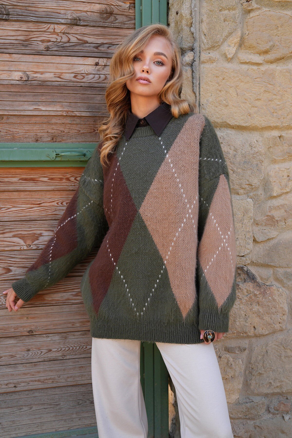 Bisiklet Yaka Yün Karışımlı Oversize Kazak