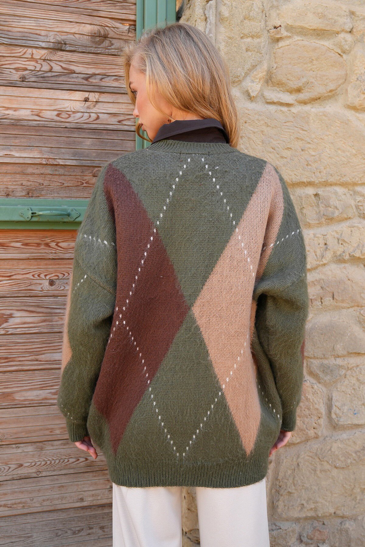 Bisiklet Yaka Yün Karışımlı Oversize Kazak