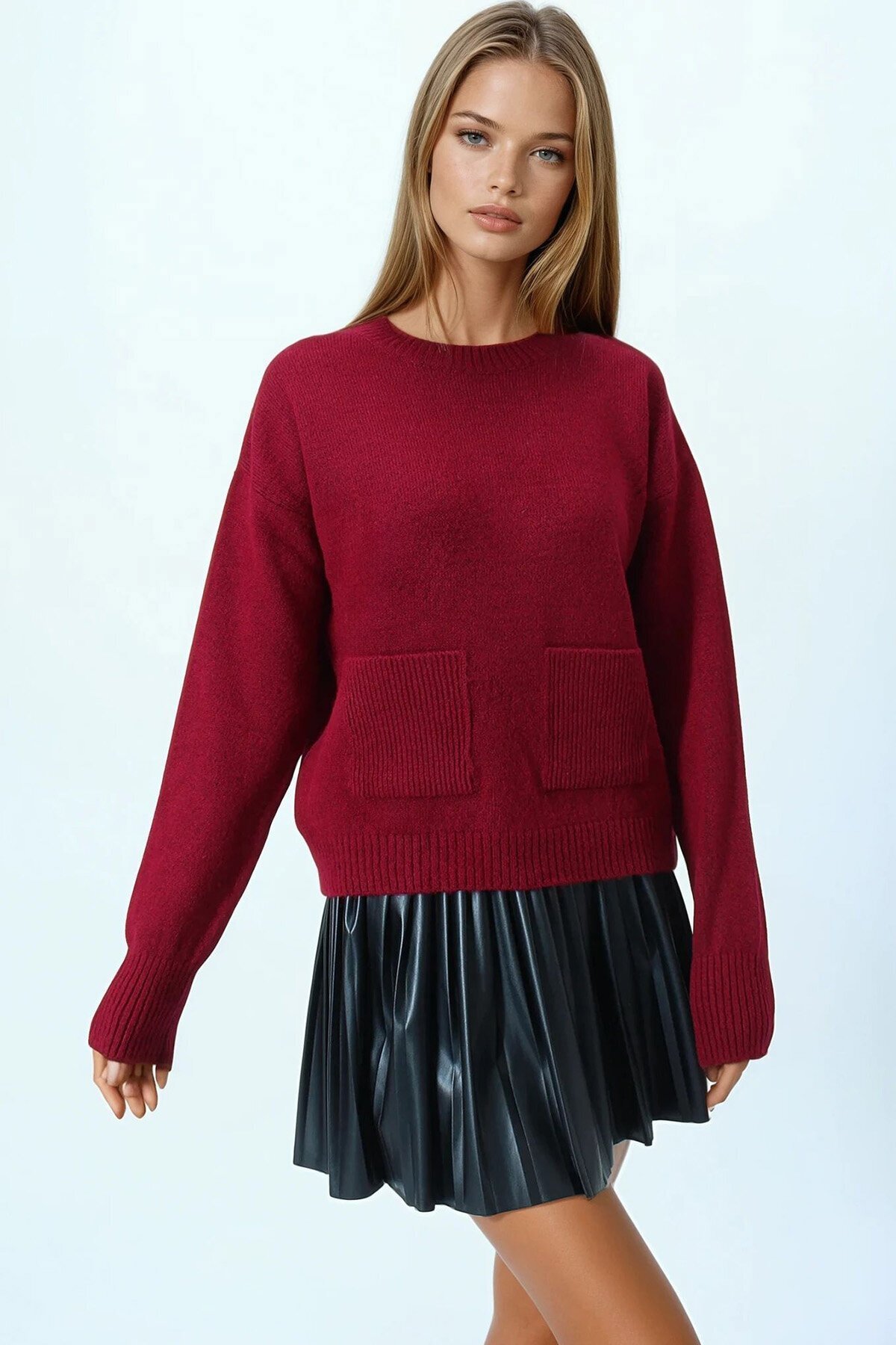 Çift Cepli Bisiklet Yaka Triko Kazak