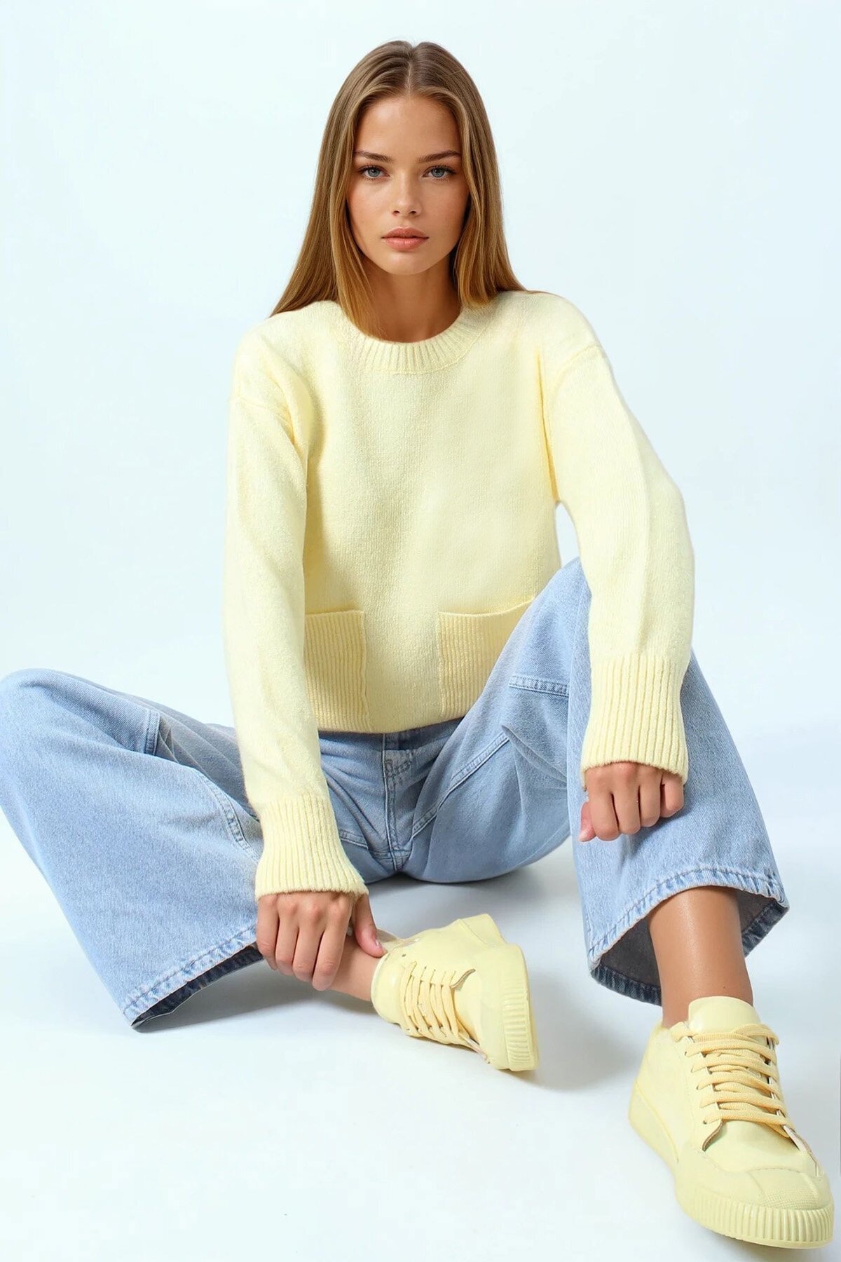 Çift Cepli Bisiklet Yaka Triko Kazak