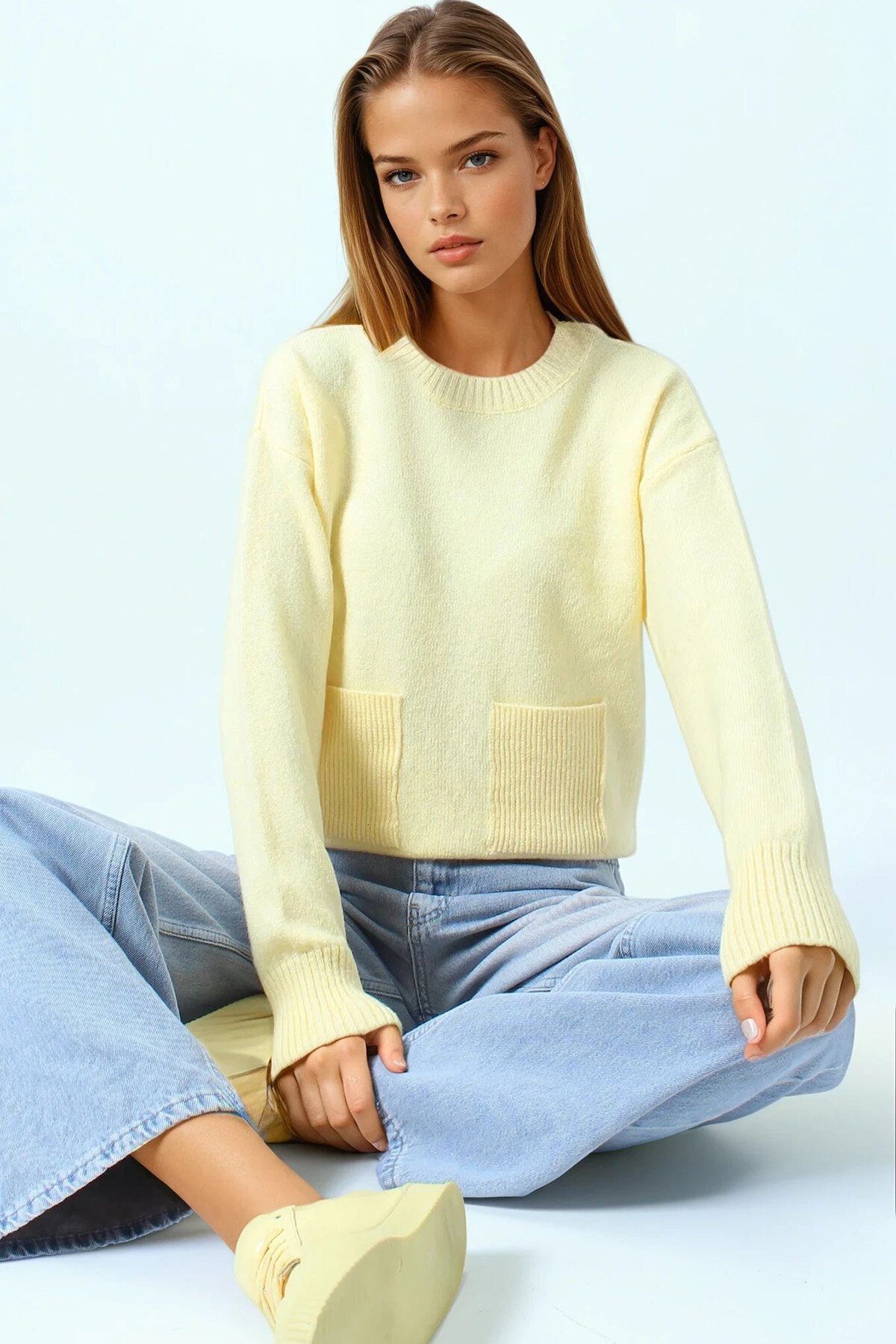 Çift Cepli Bisiklet Yaka Triko Kazak