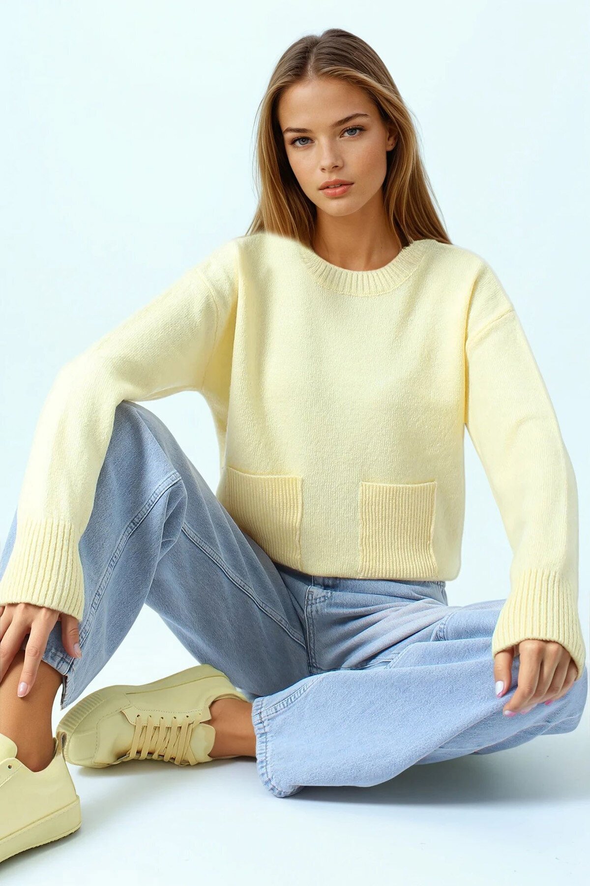 Çift Cepli Bisiklet Yaka Triko Kazak